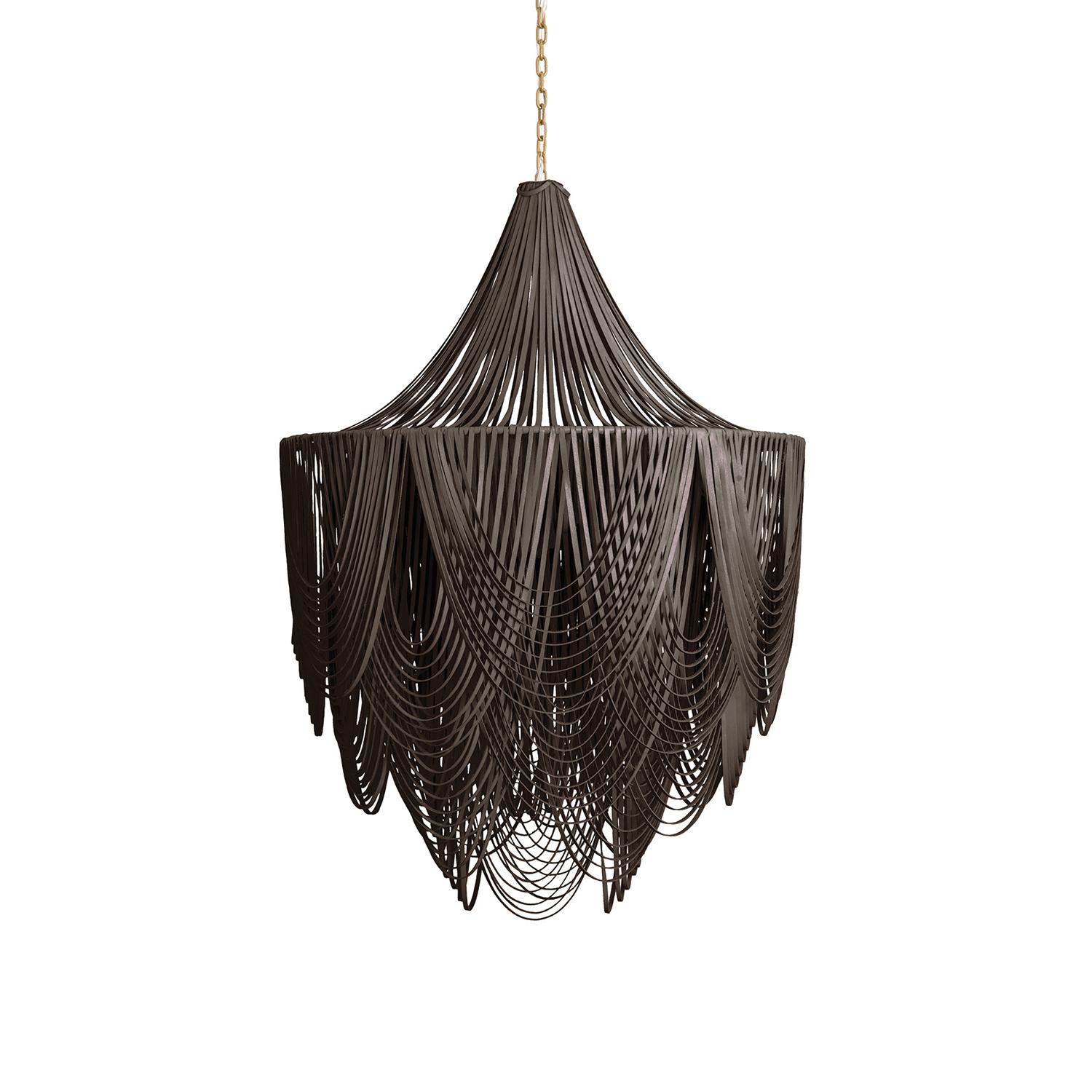 Large Round Whisper with Crown Leather Chandelier in Premium Leather