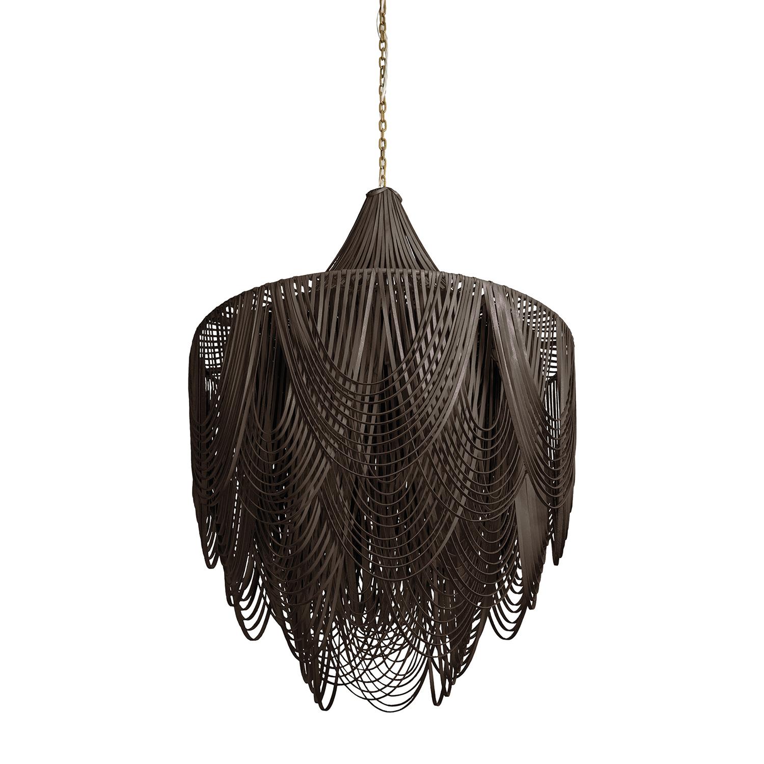 Large Round Whisper with Crown Leather Chandelier in Premium Leather