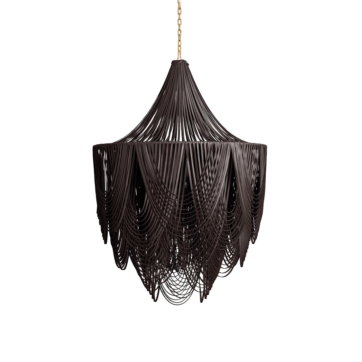 Large Round Whisper with Crown Leather Chandelier in Premium Leather