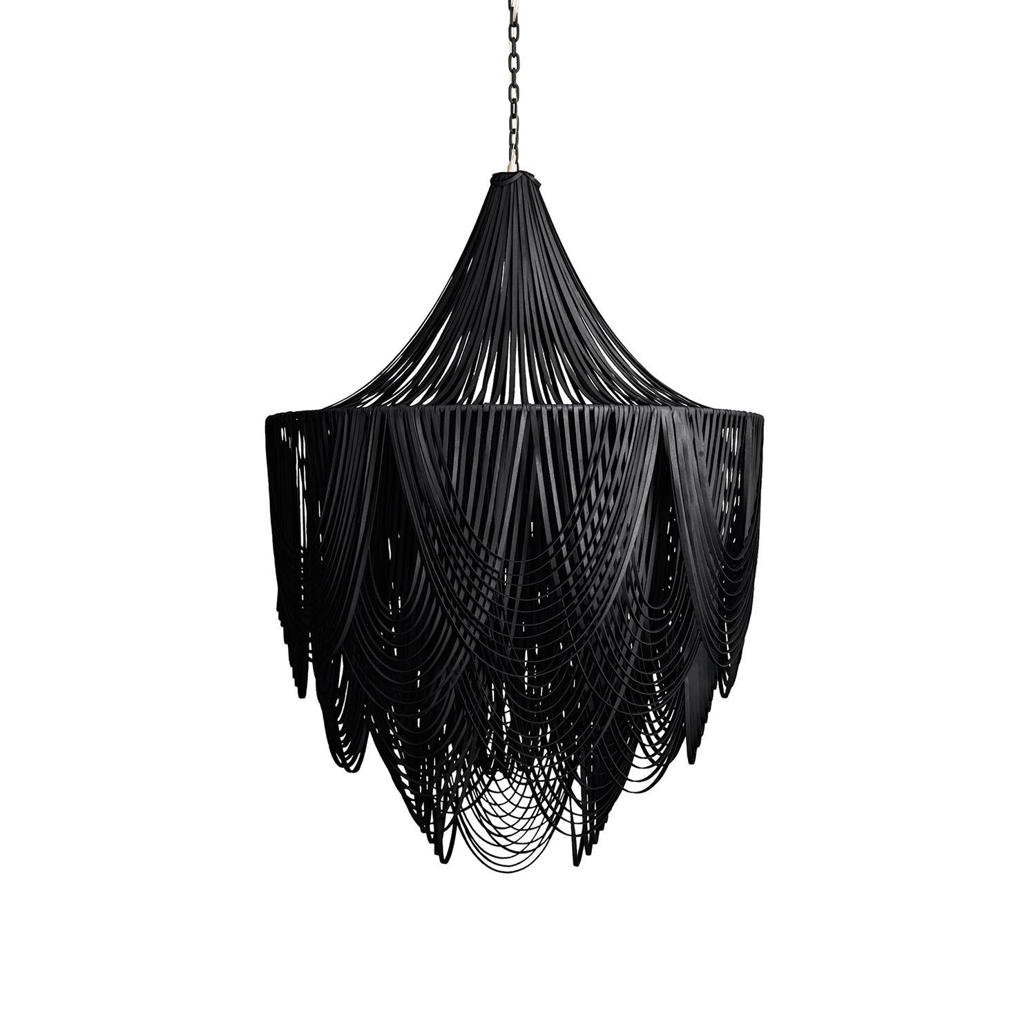 Large Round Whisper with Crown Leather Chandelier in Premium Leather