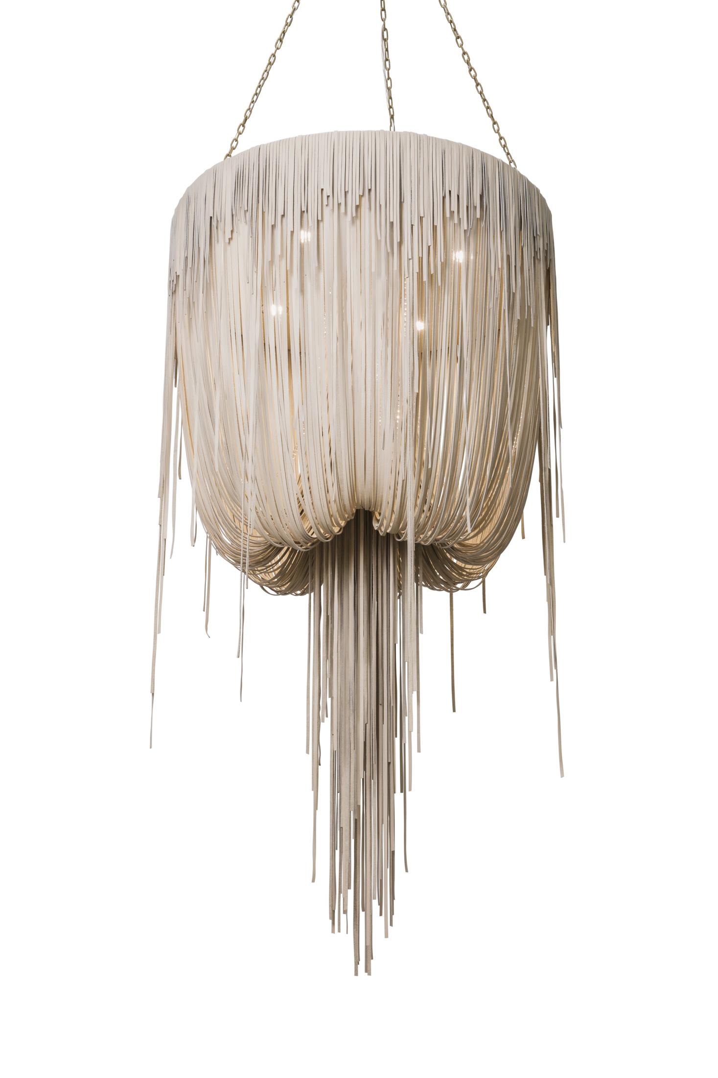 Medium Round Urchin Leather Chandelier in Cream-Stone Leather