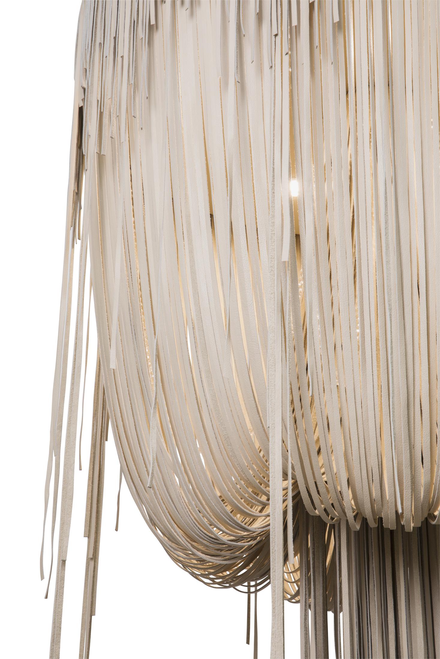 Medium Round Urchin Leather Chandelier in Cream-Stone Leather