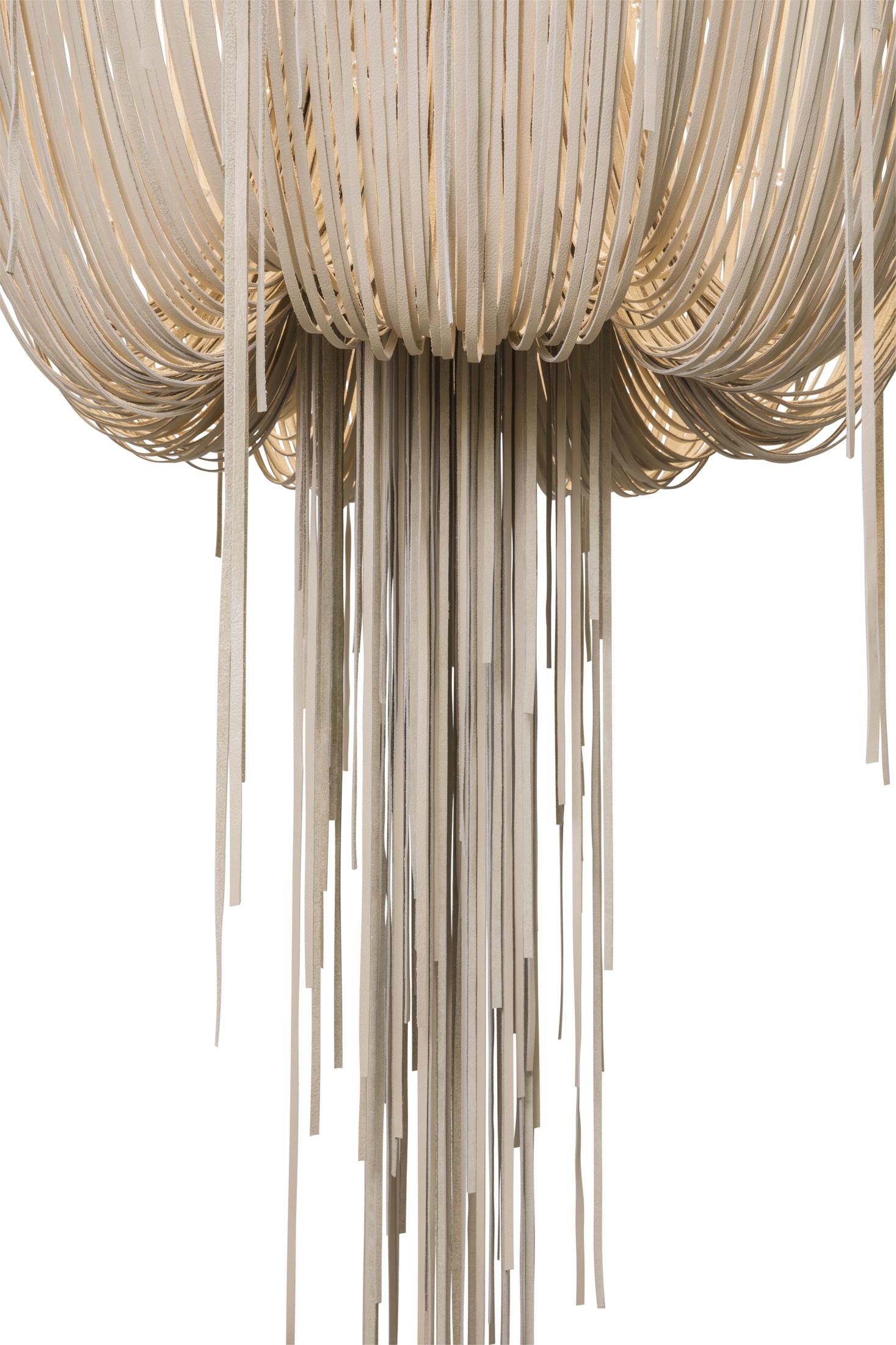 Medium Round Urchin Leather Chandelier in Cream-Stone Leather