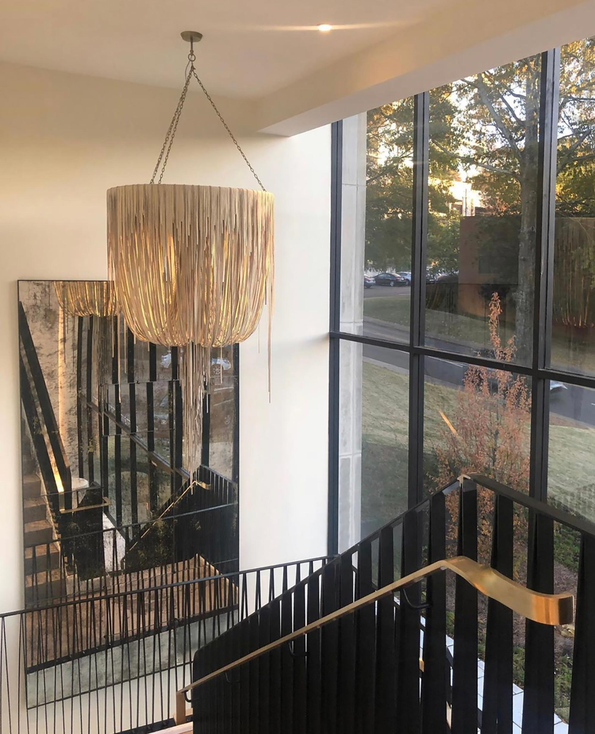 Medium Urchin Cream-Stone Fringe Leather Chandelier