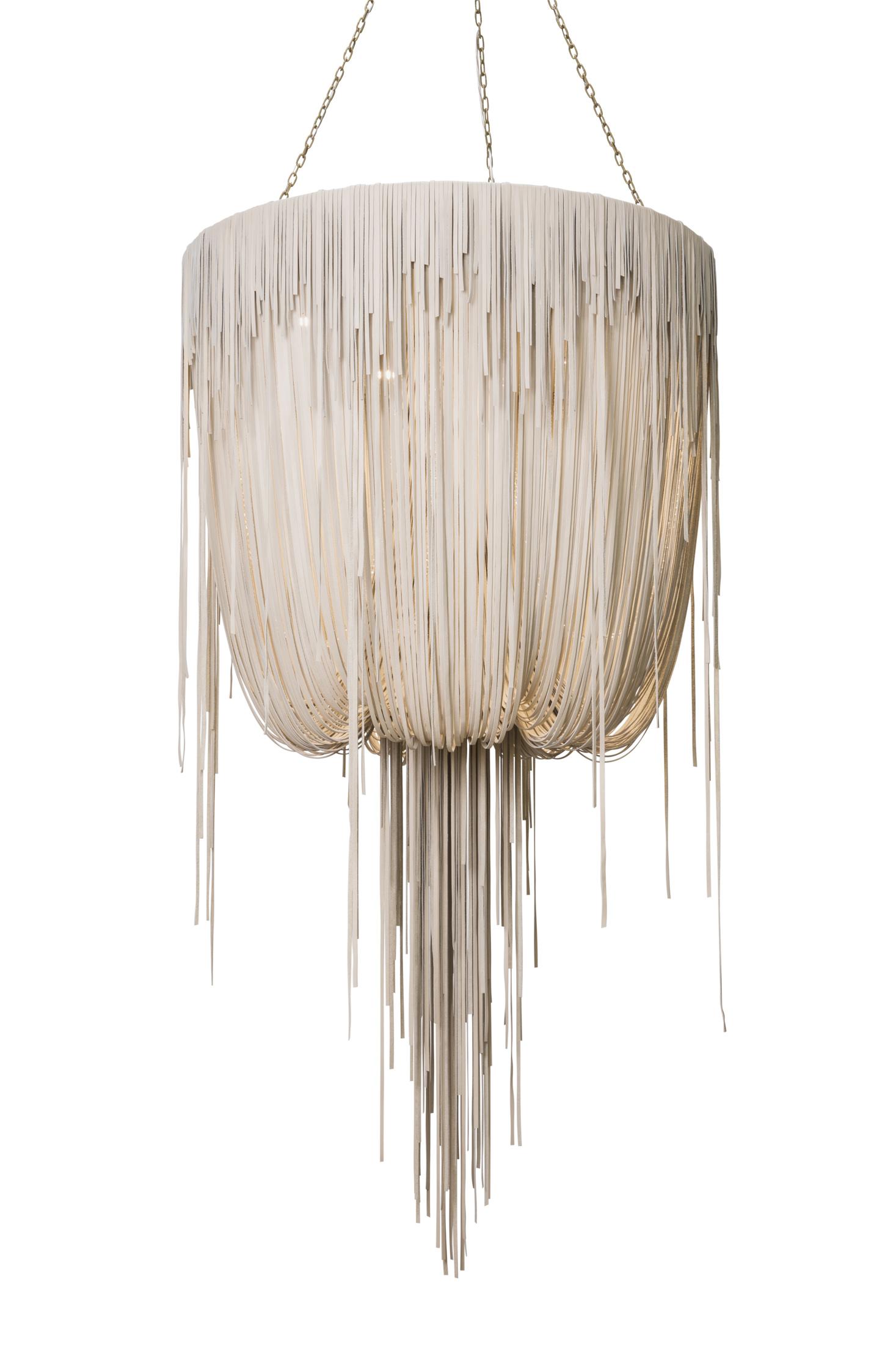 Medium Round Urchin Leather Chandelier in Cream-Stone Leather