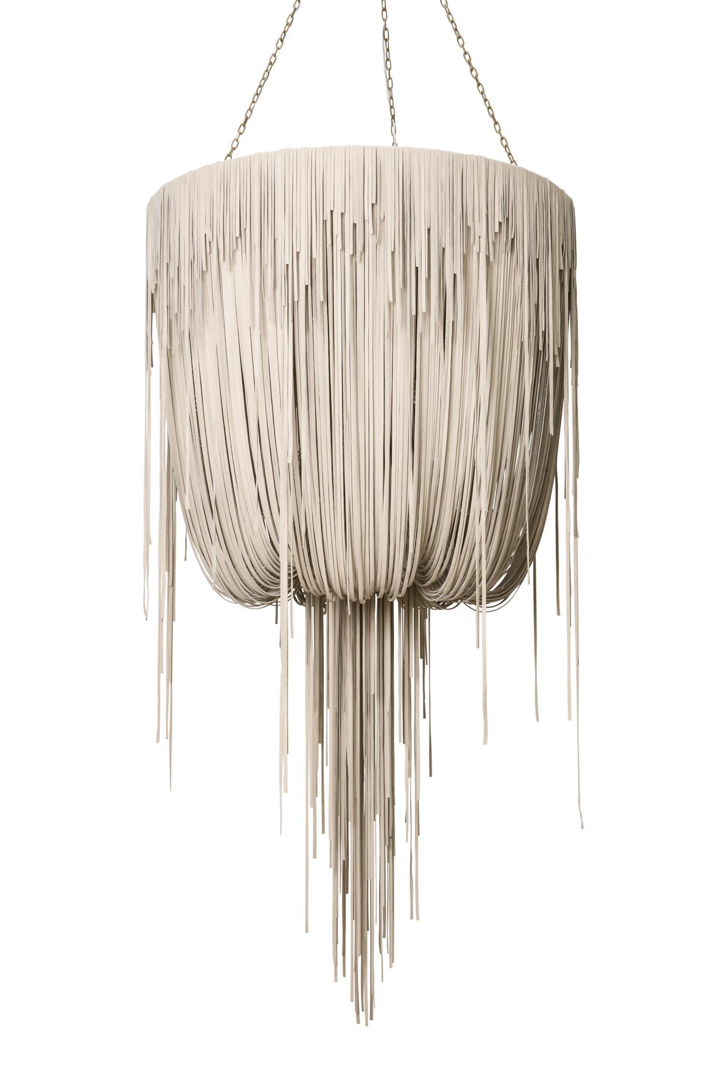 Medium Round Urchin Leather Chandelier in Cream-Stone Leather