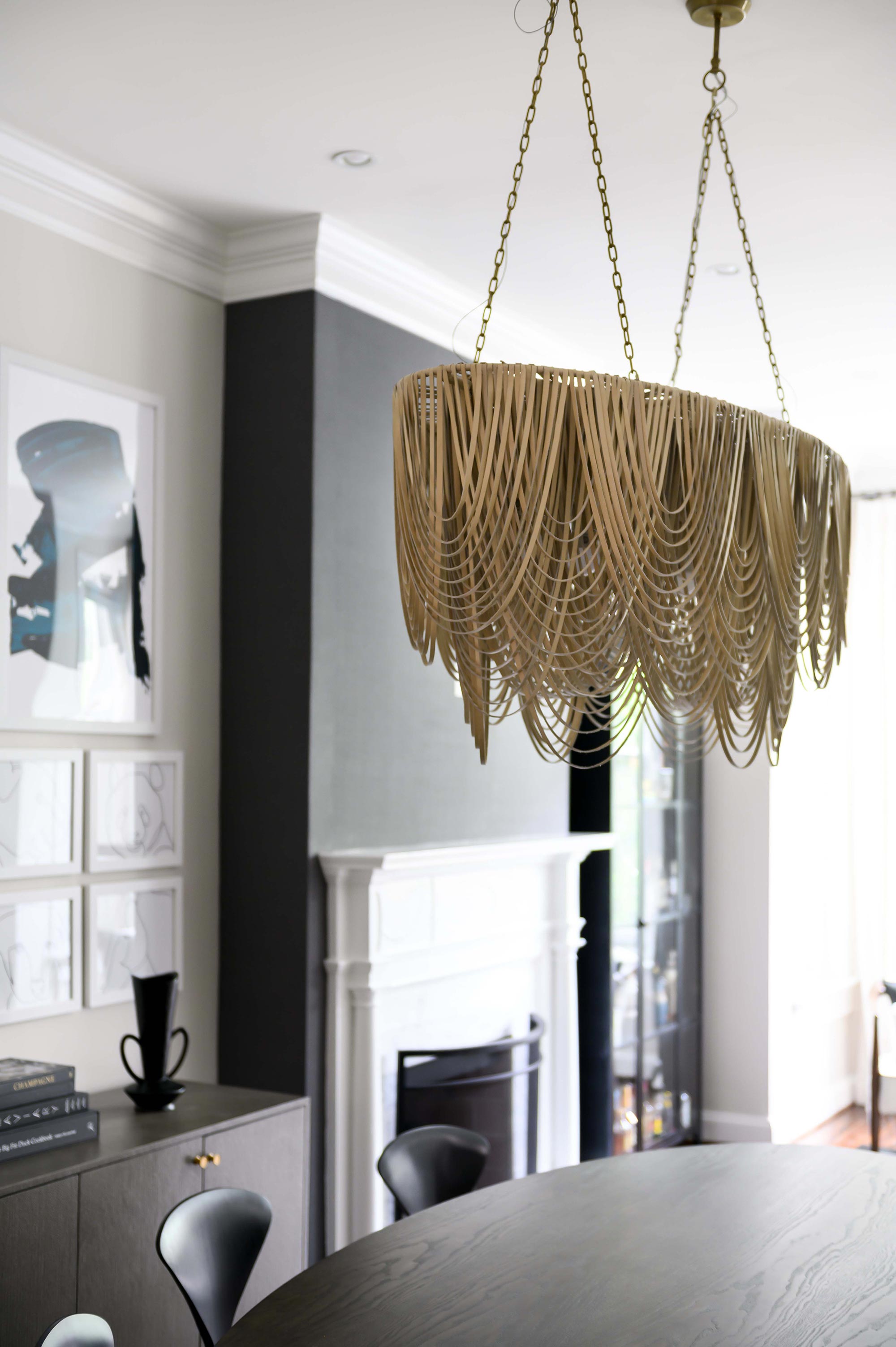 Medium Oval Whisper Leather Chandelier in Cream-Stone Leather