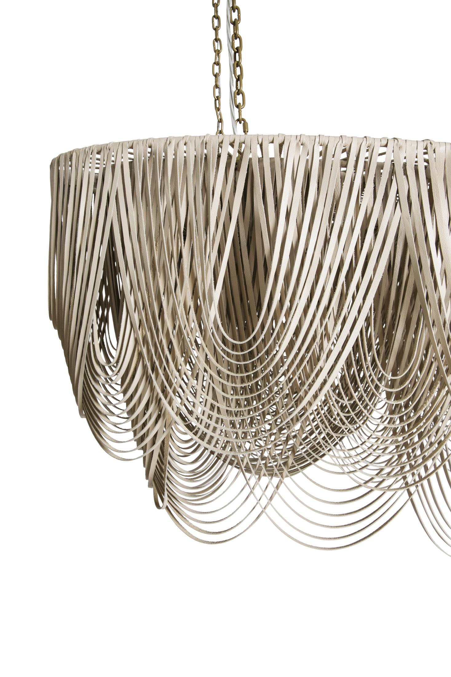 Medium Oval Whisper Leather Chandelier in Cream-Stone Leather