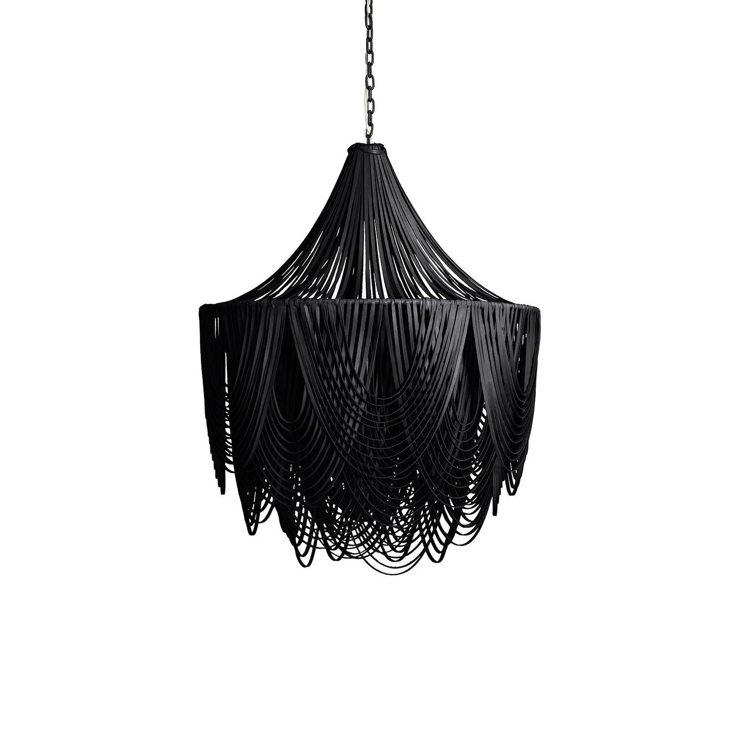 Medium Round Whisper with Crown Leather Chandelier in Premium Leather