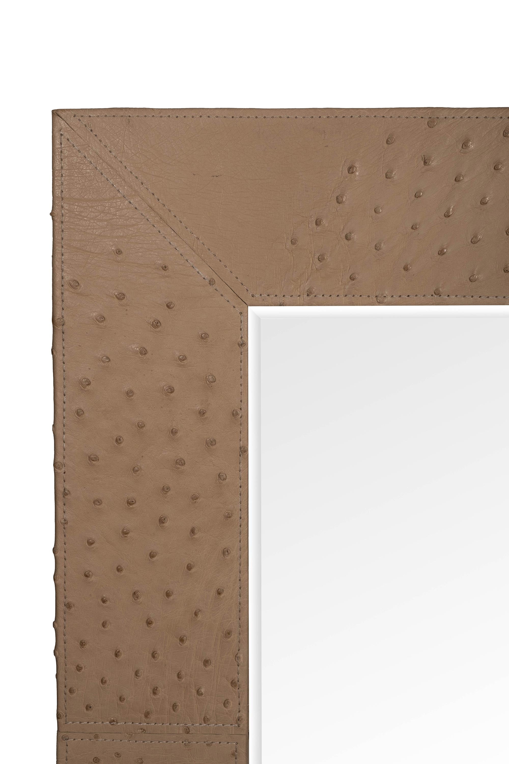 Ostrich Leather Rectangle Mirror  - Cream