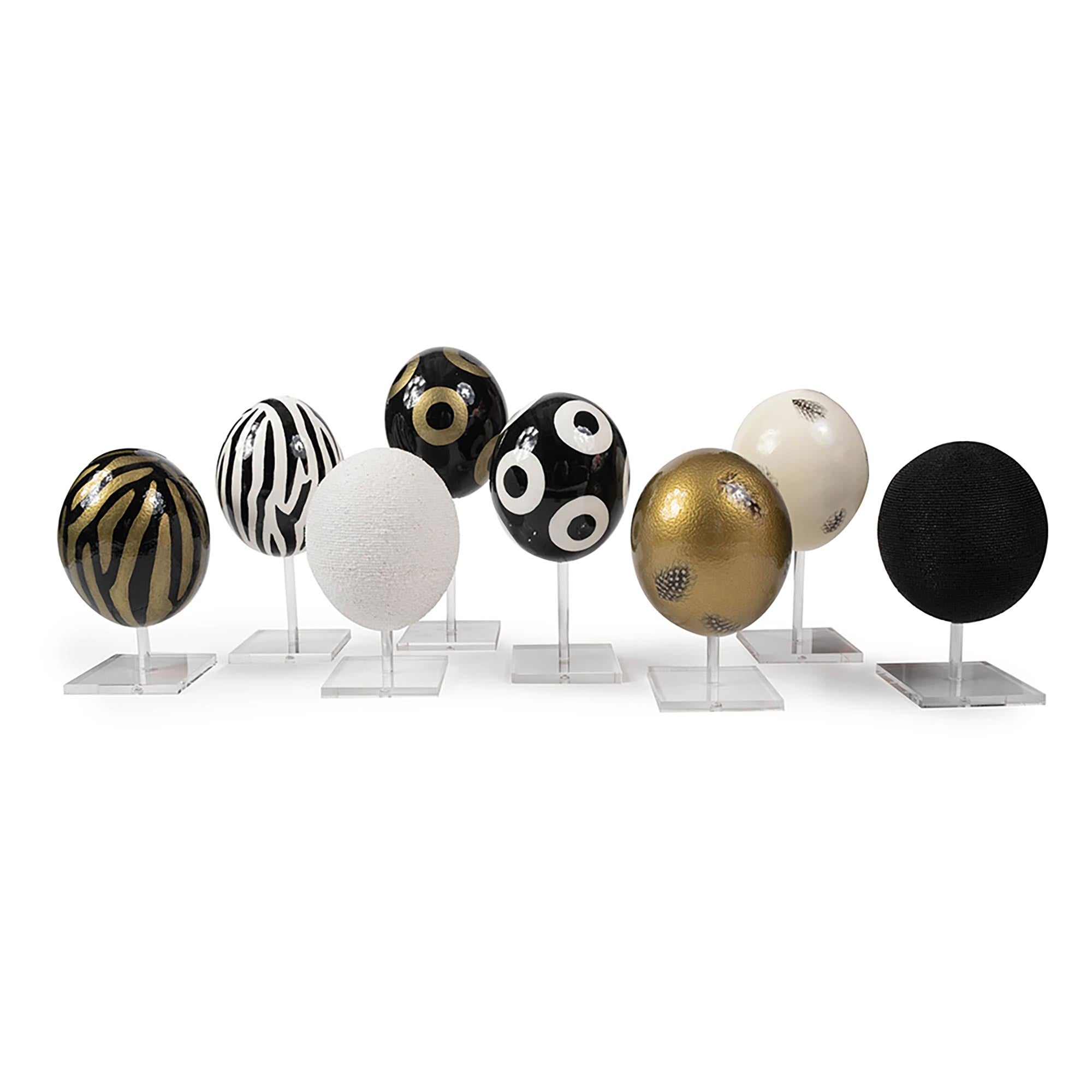 Painted Ostrich Egg - Black & Gold Circles