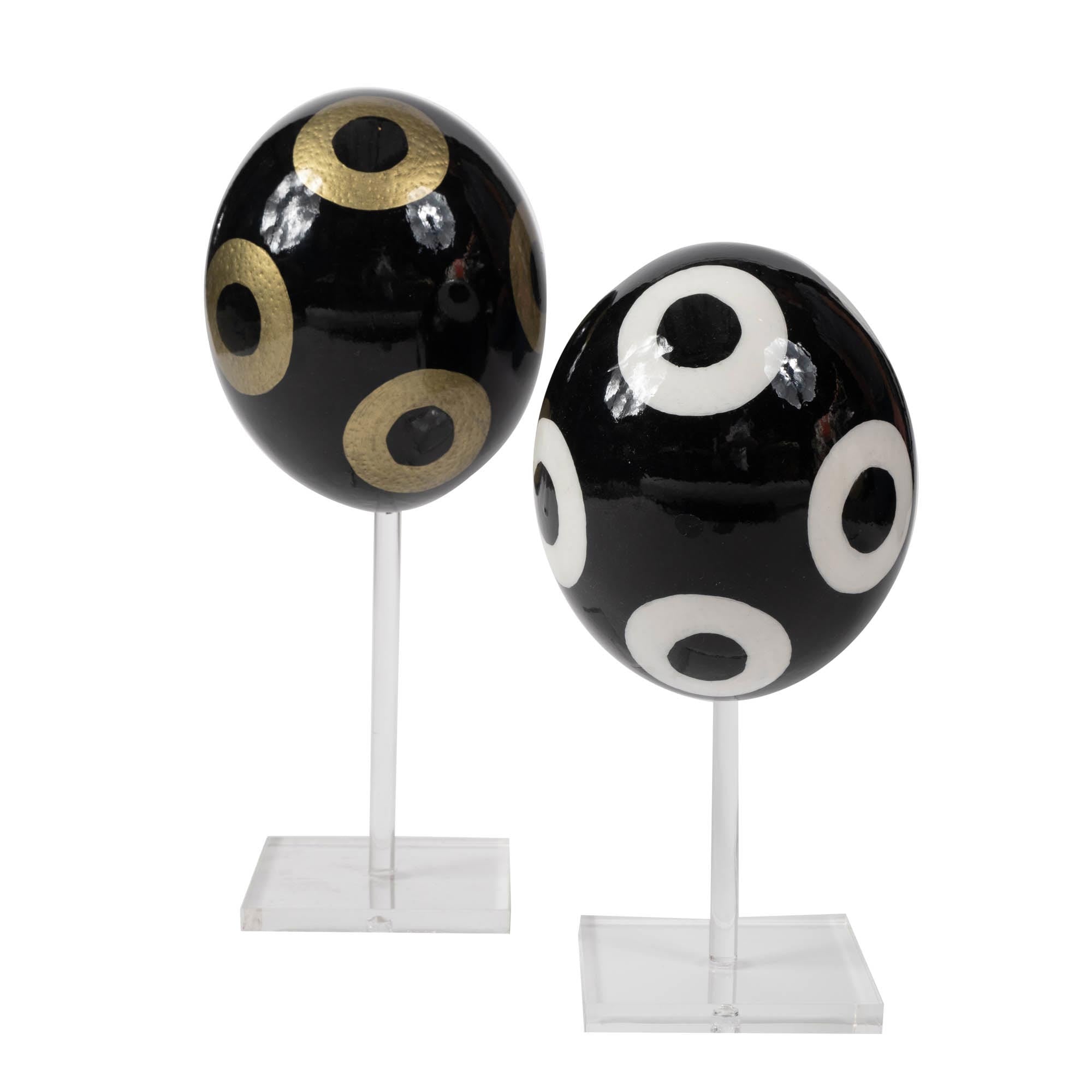 Painted Ostrich Egg - Black & Gold Circles
