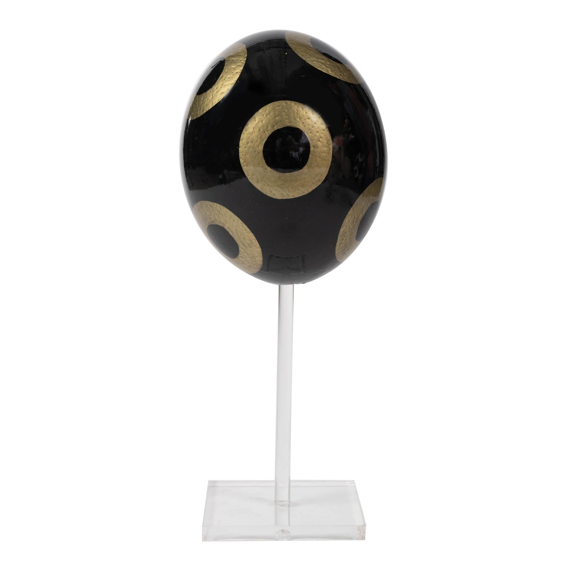 Painted Ostrich Egg - Black & Gold Circles