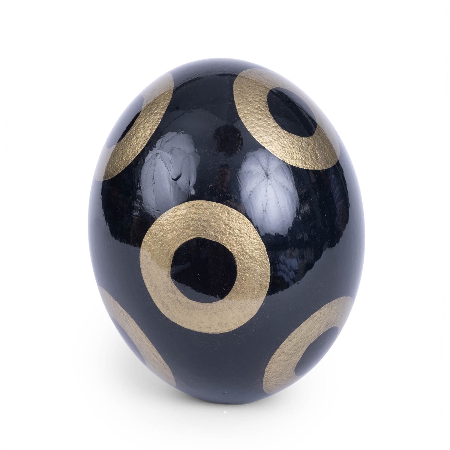 Painted Ostrich Egg - Black & Gold Circles