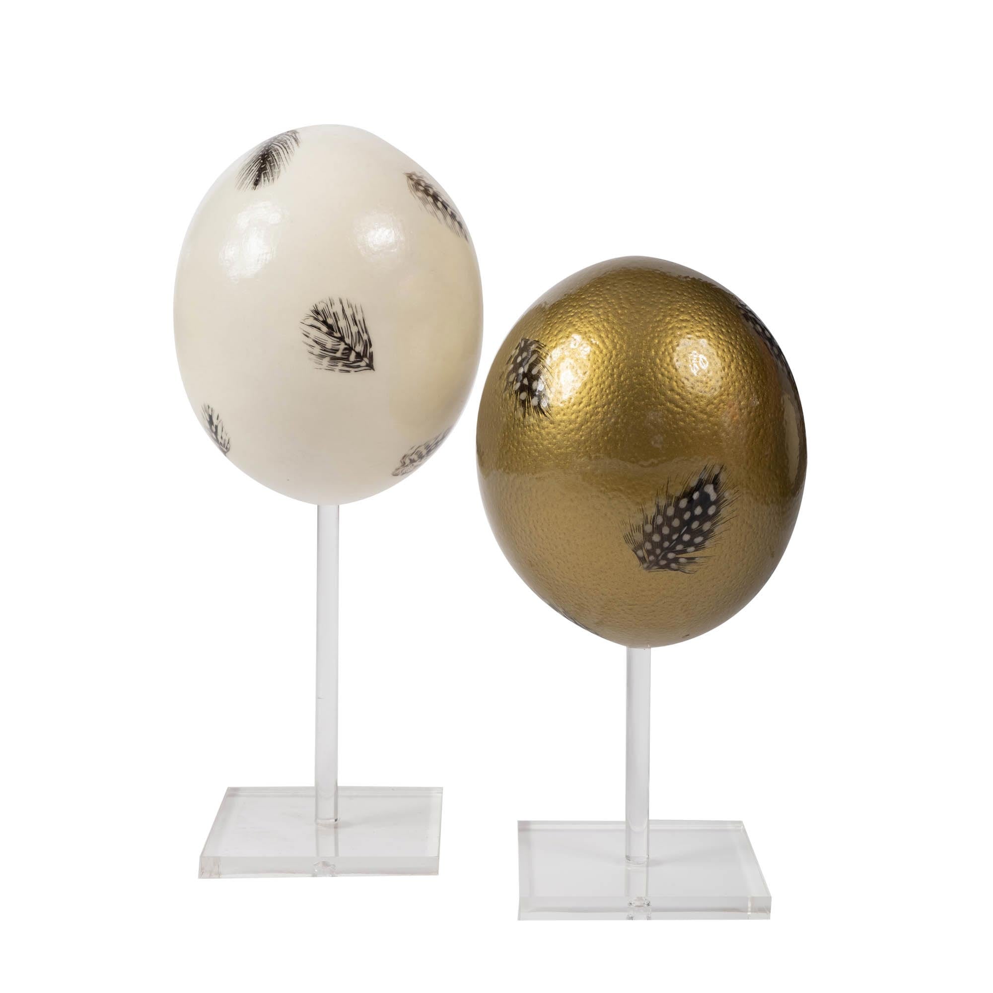 Painted Ostrich Egg - White Feathers