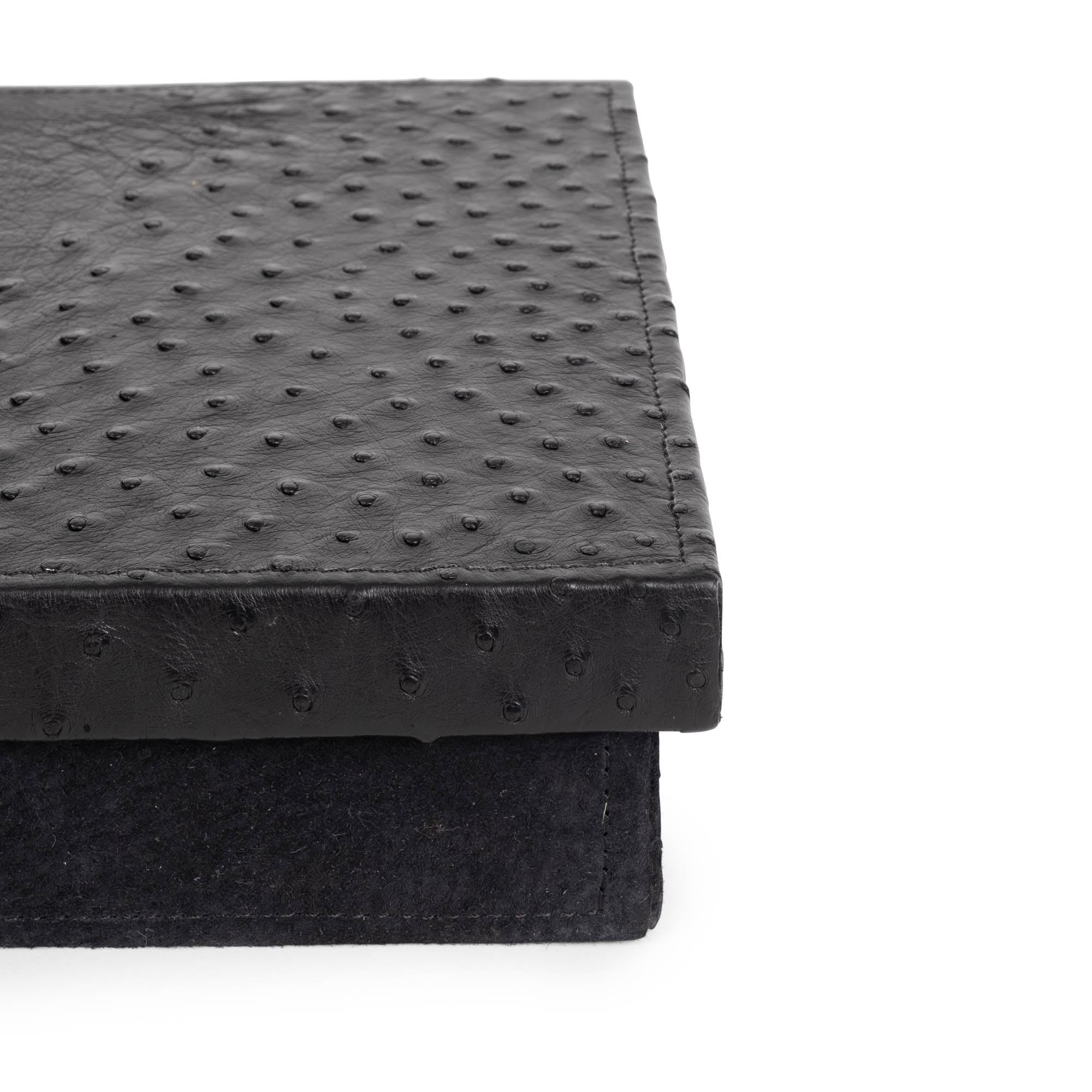 Desk Organizer Box - Ostrich Leather/Suede - Black