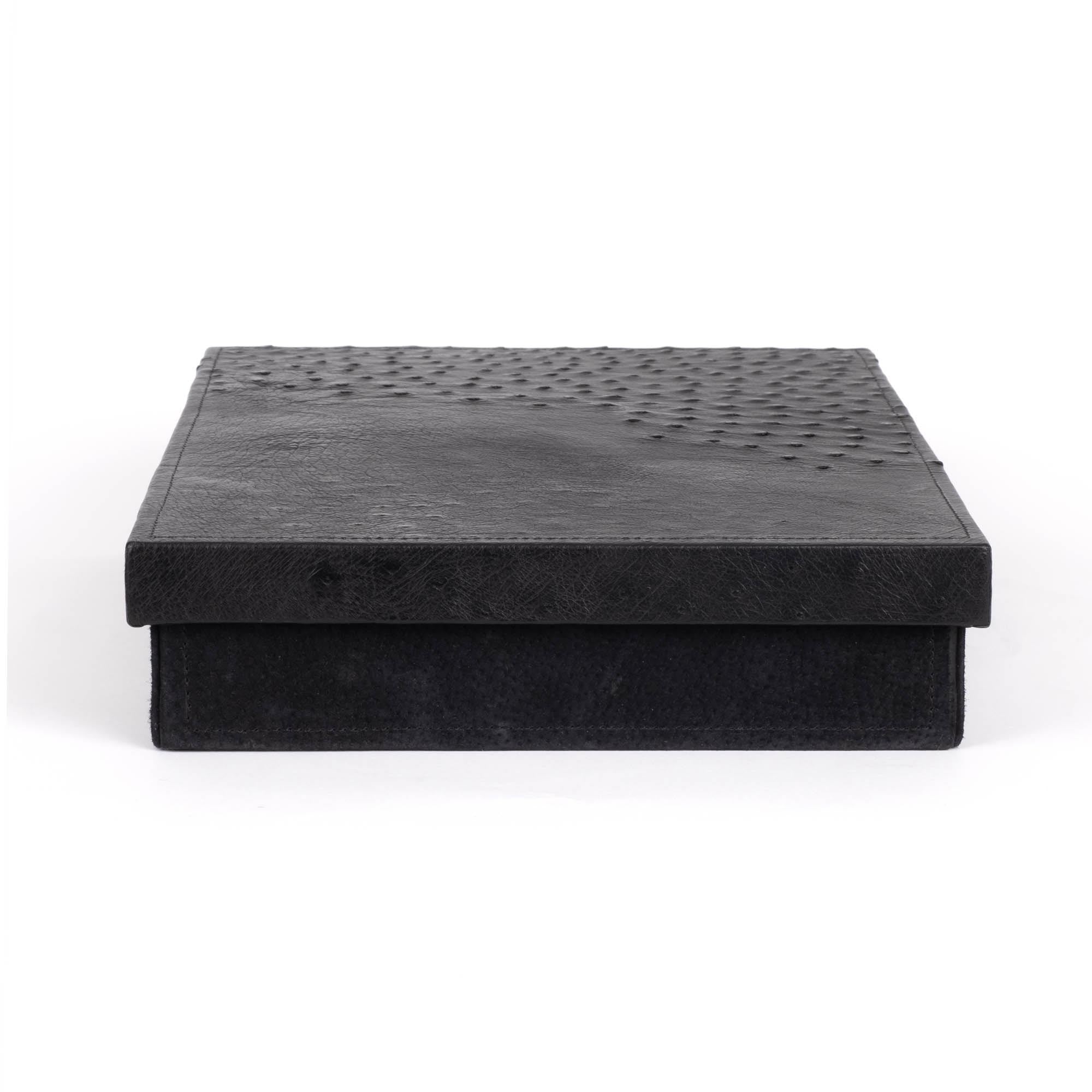 Desk Organizer Box - Ostrich Leather/Suede - Black