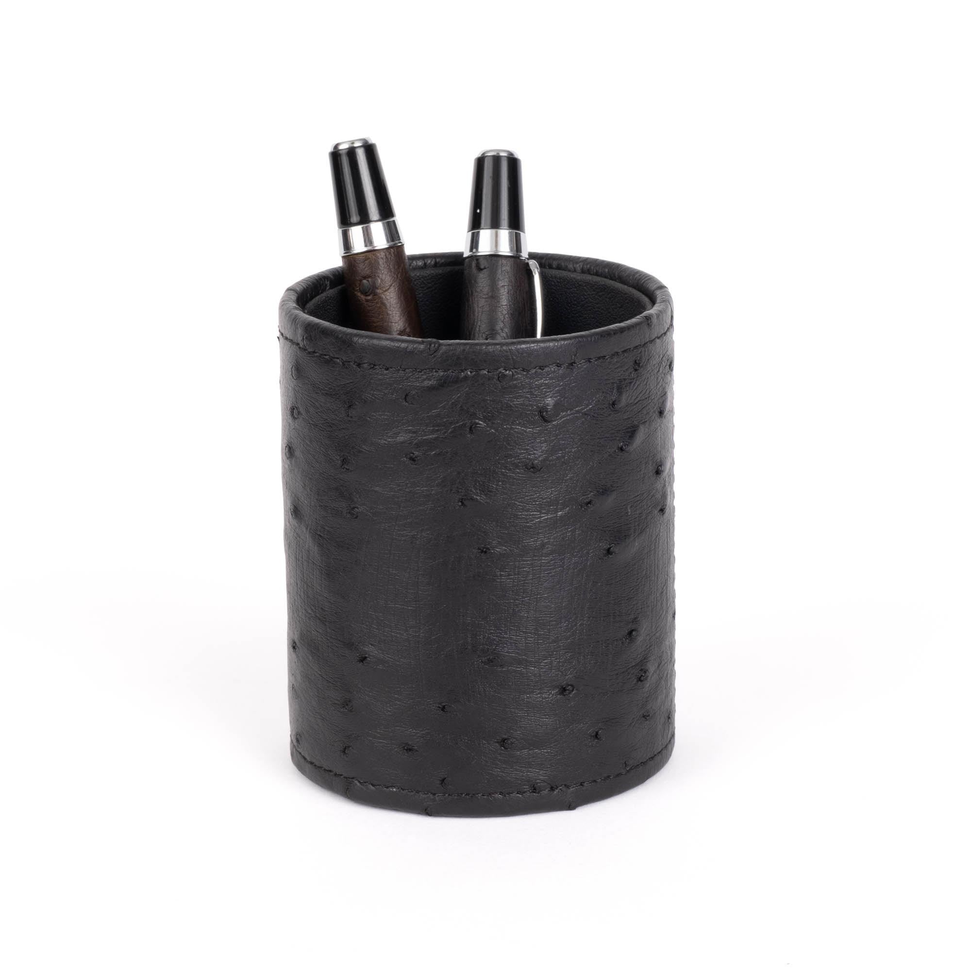 Pen Holder - Ostrich Leather - Black