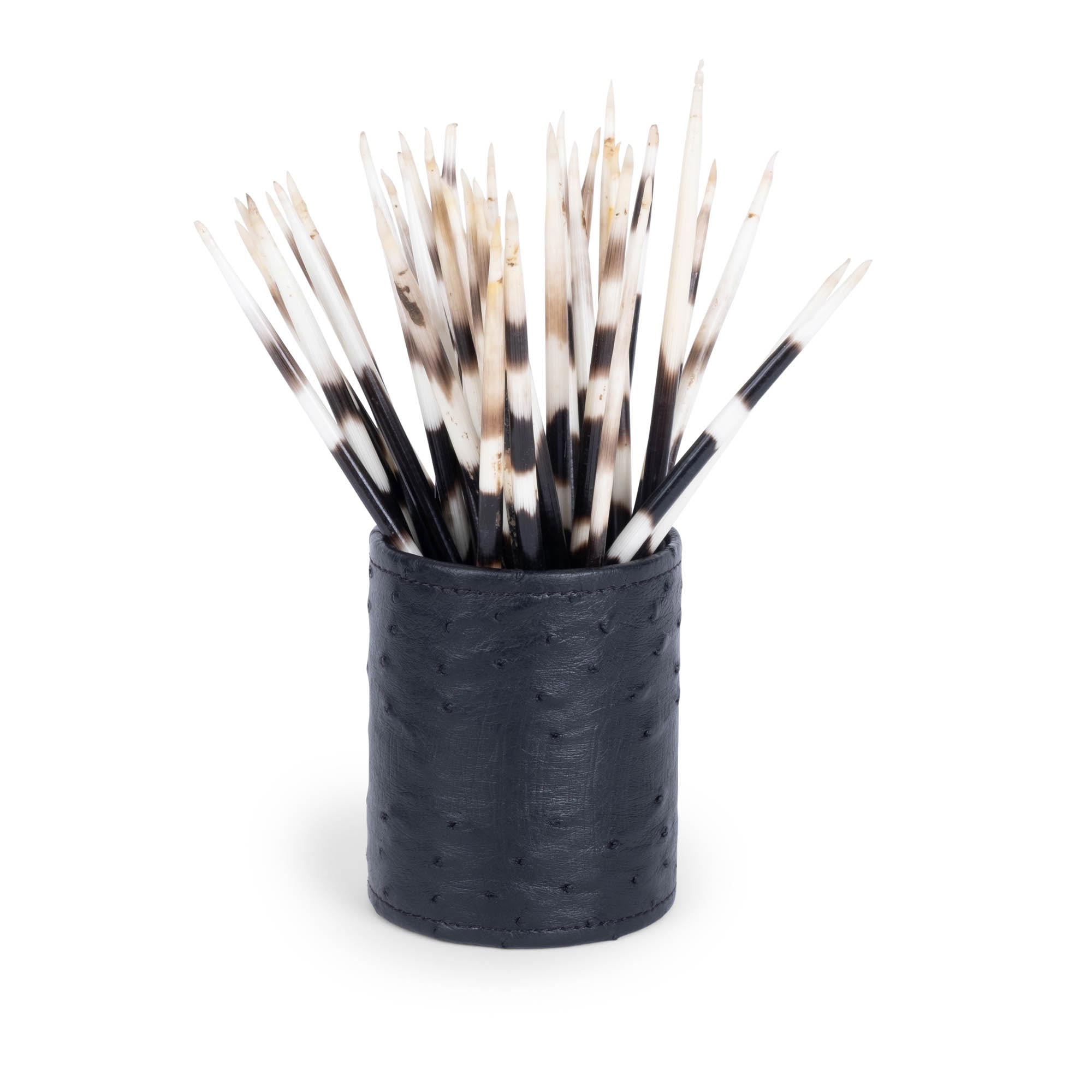 Pen Holder - Ostrich Leather - Black