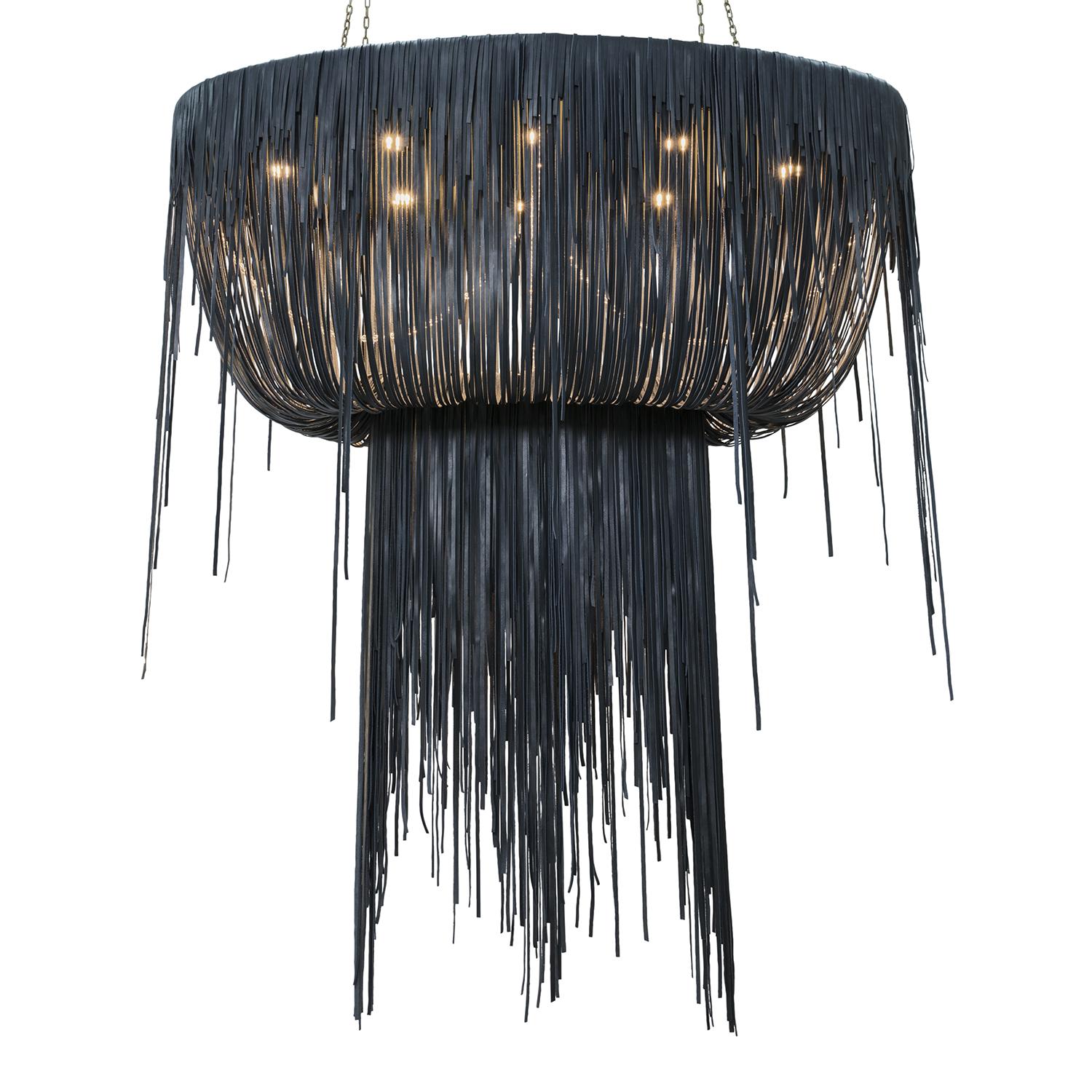 Large Oval Urchin Leather Chandelier in NeKeia Leather