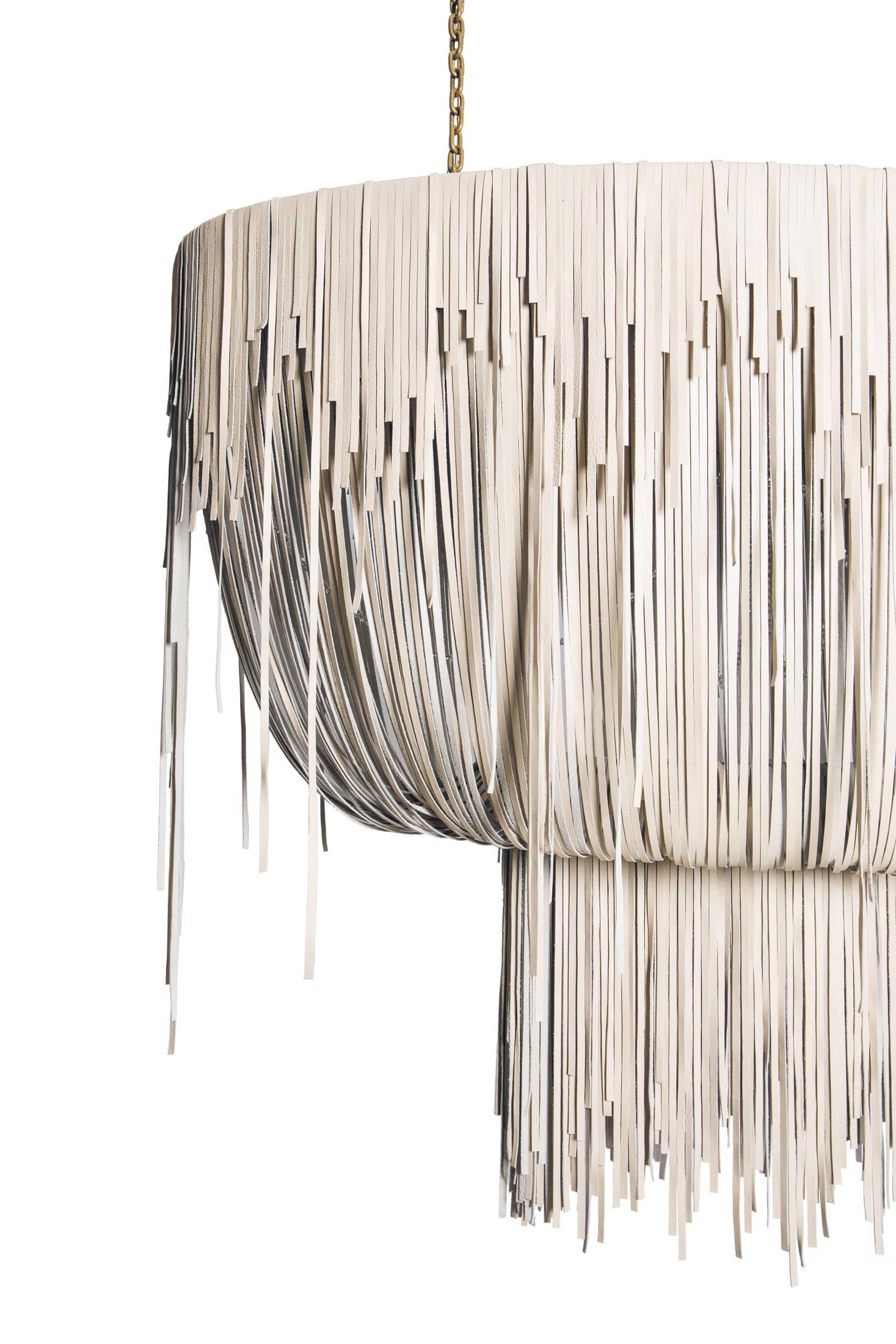 Urchin Medium Oval Cream Fringe Leather Chandelier