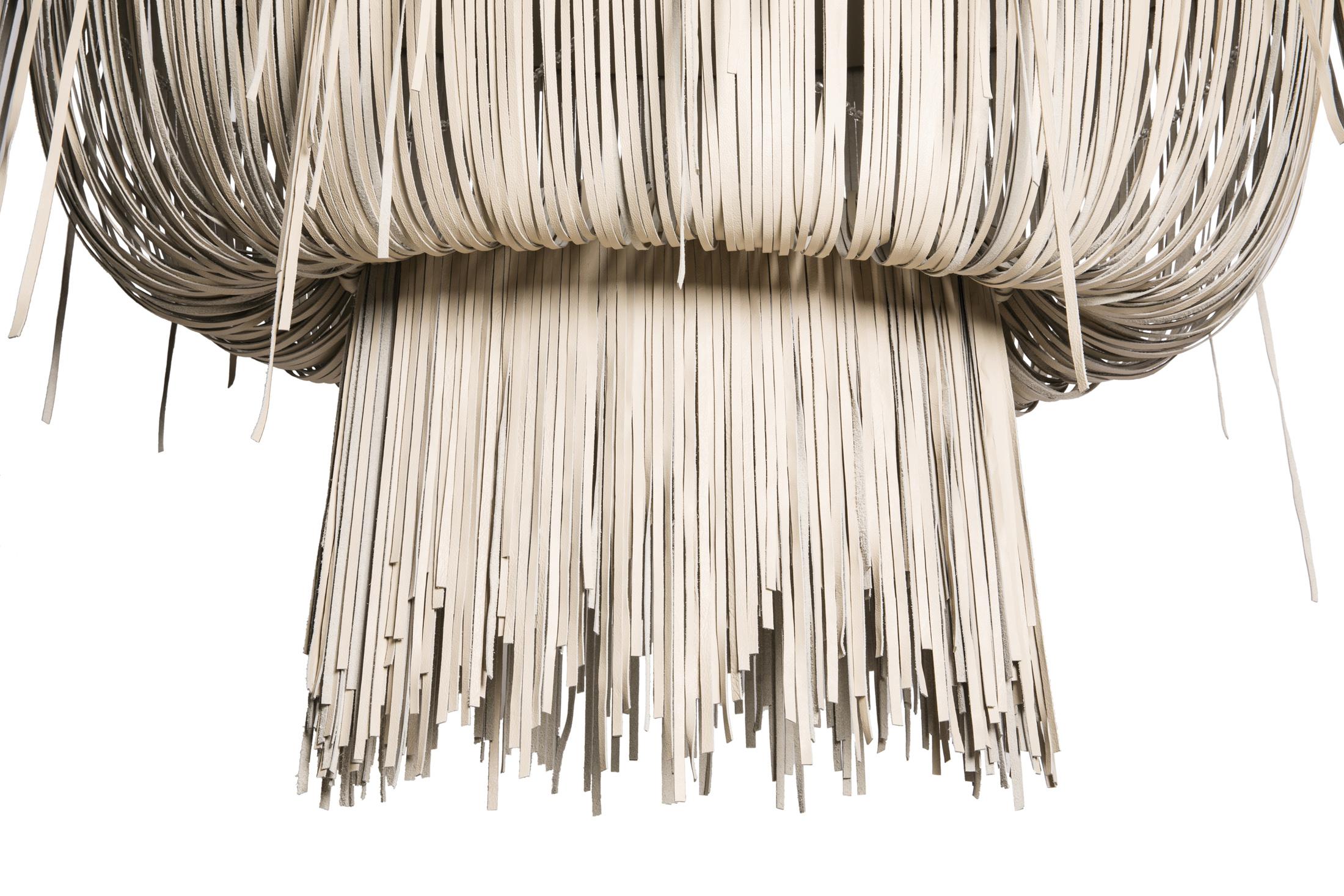 Urchin Medium Oval Cream Fringe Leather Chandelier