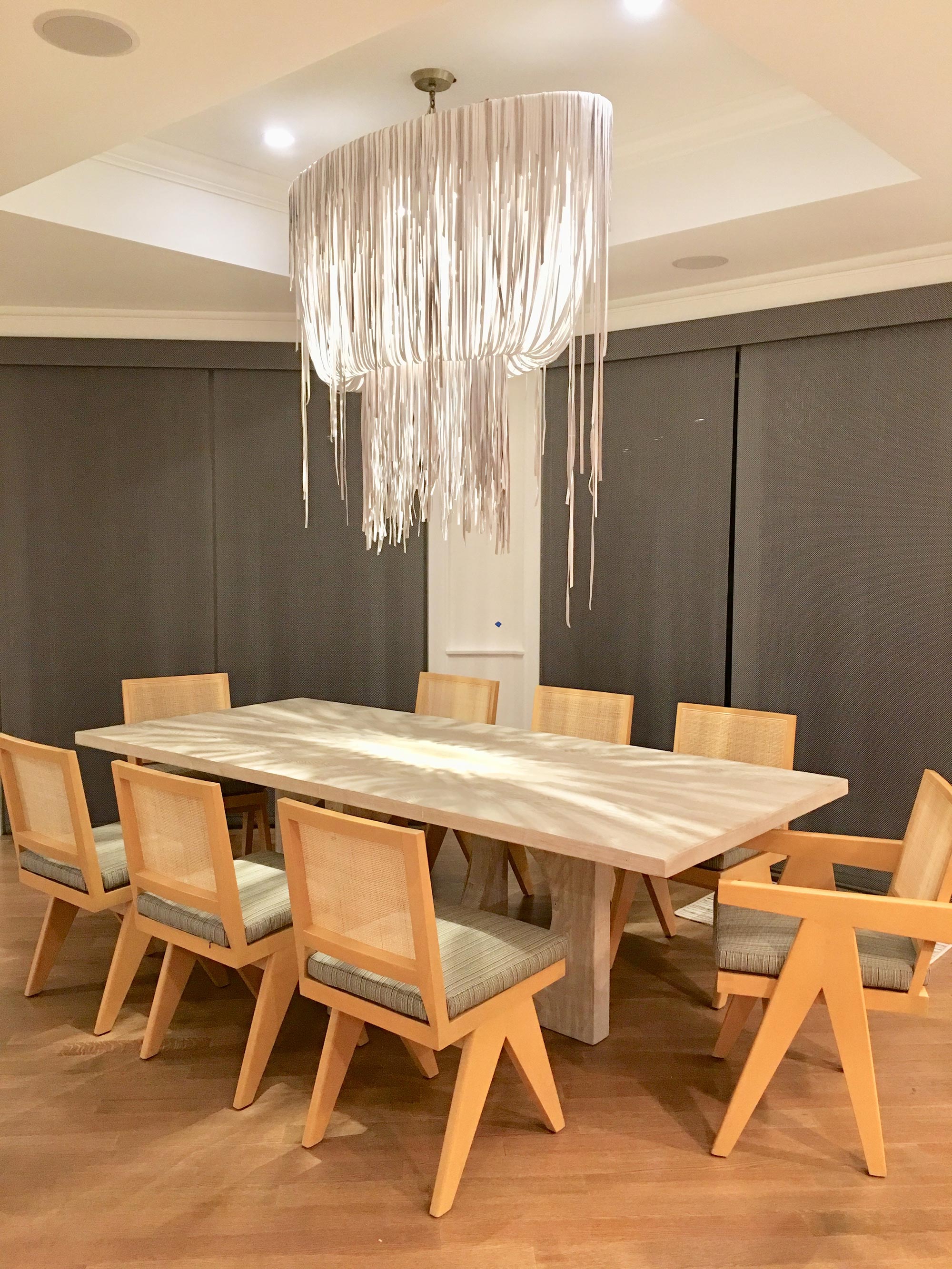 Medium Oval Urchin Leather Chandelier in Cream-Stone Leather