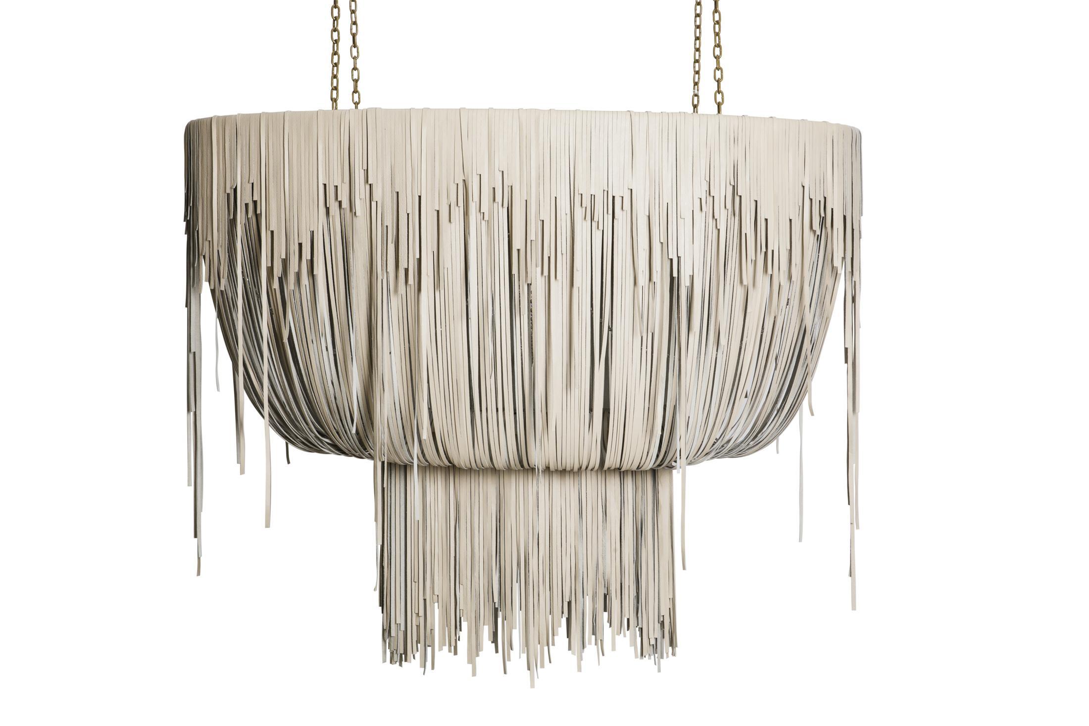 Medium Oval Urchin Leather Chandelier in Cream-Stone Leather