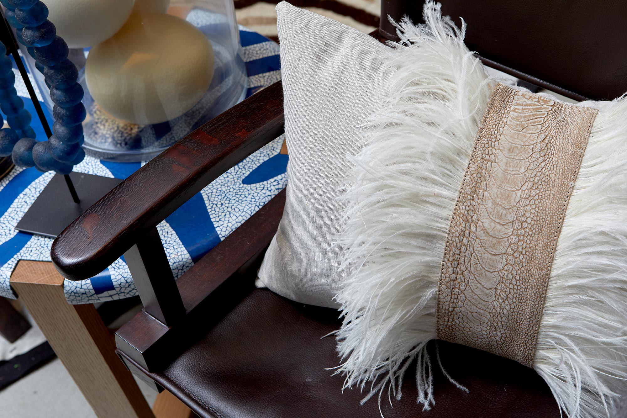 Ostrich Trim Pillow - Stone Washed / Linen