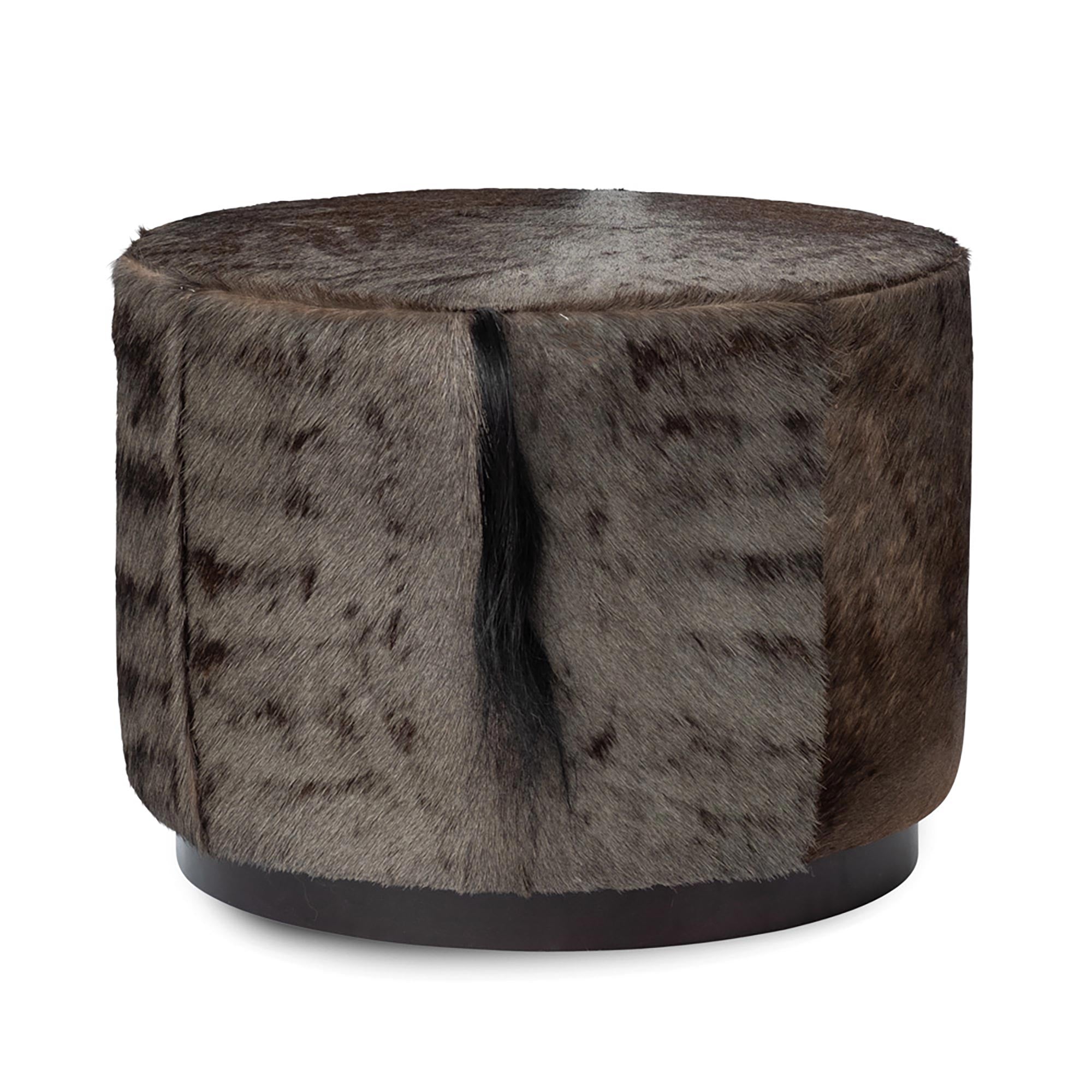 Round Wildebeest Hide Ottoman