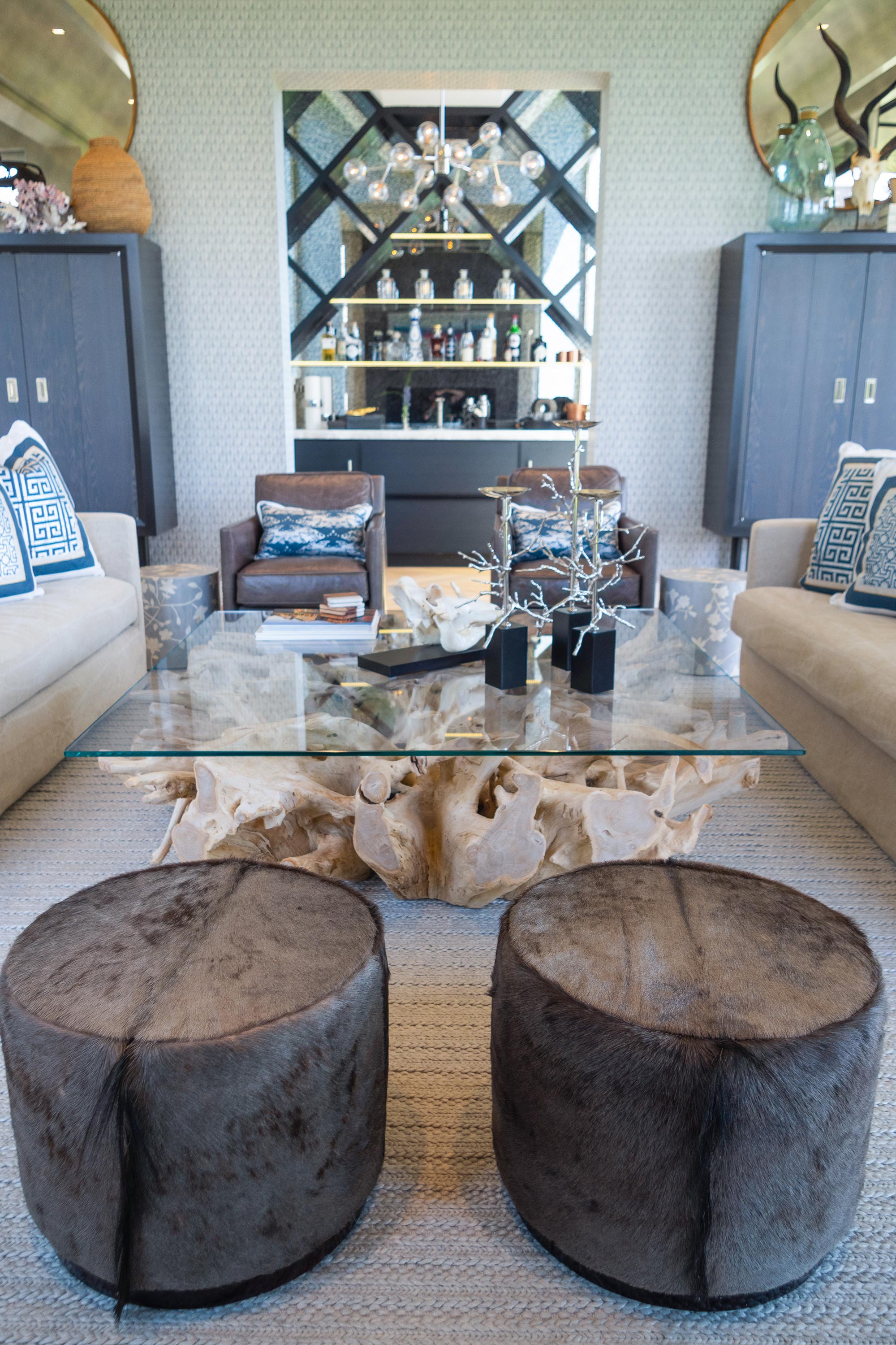 Round Wildebeest Hide Ottoman