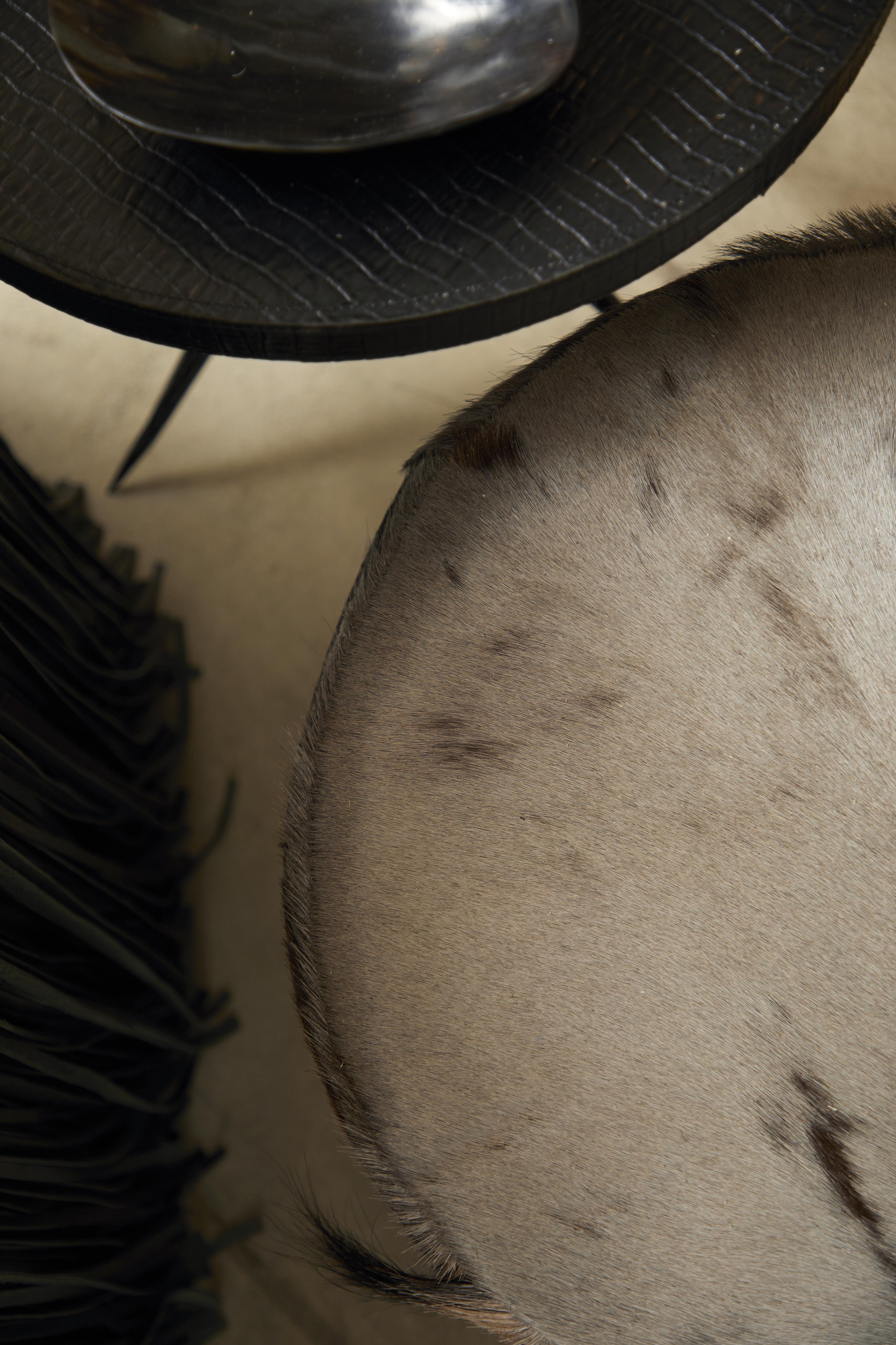 Round Wildebeest Hide Ottoman
