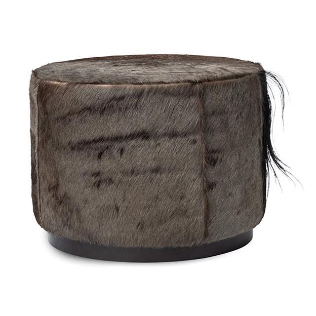 Round Wildebeest Hide Ottoman