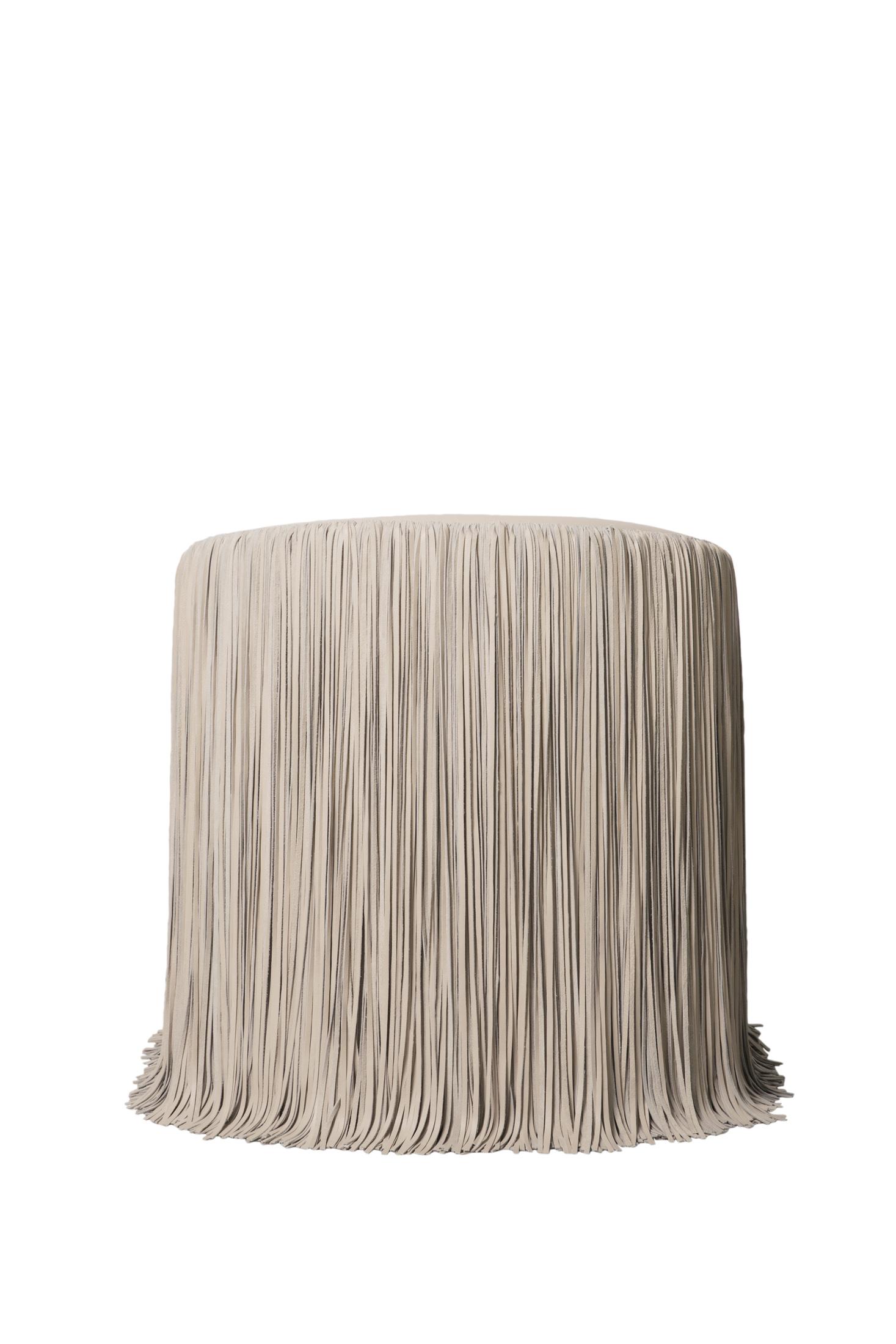 Shaggy Leather Swivel Chair in Cream-Stone Leather