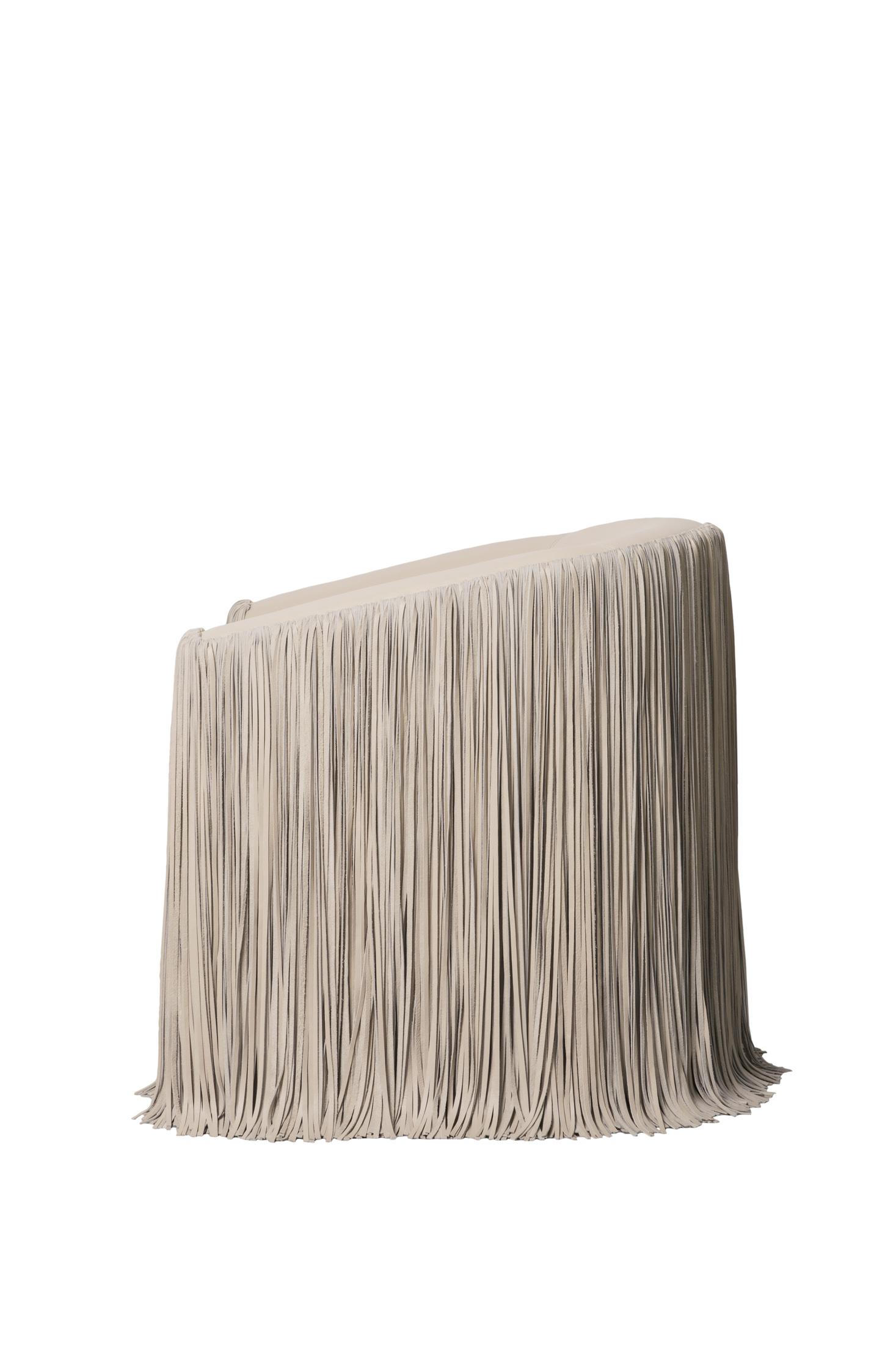 Shaggy Leather Swivel Chair in Cream-Stone Leather