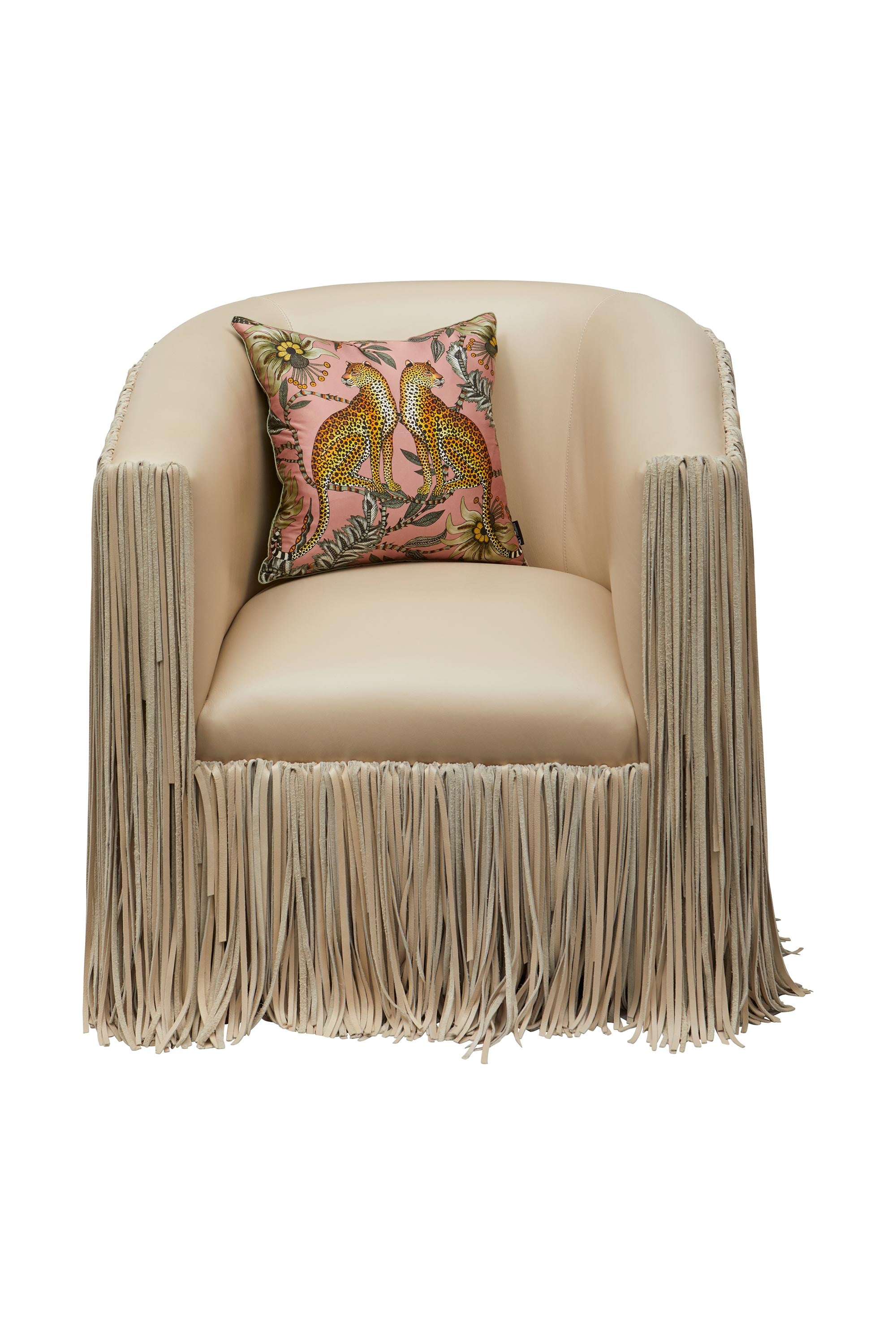 Shaggy Leather Swivel Chair in Cream-Stone Leather