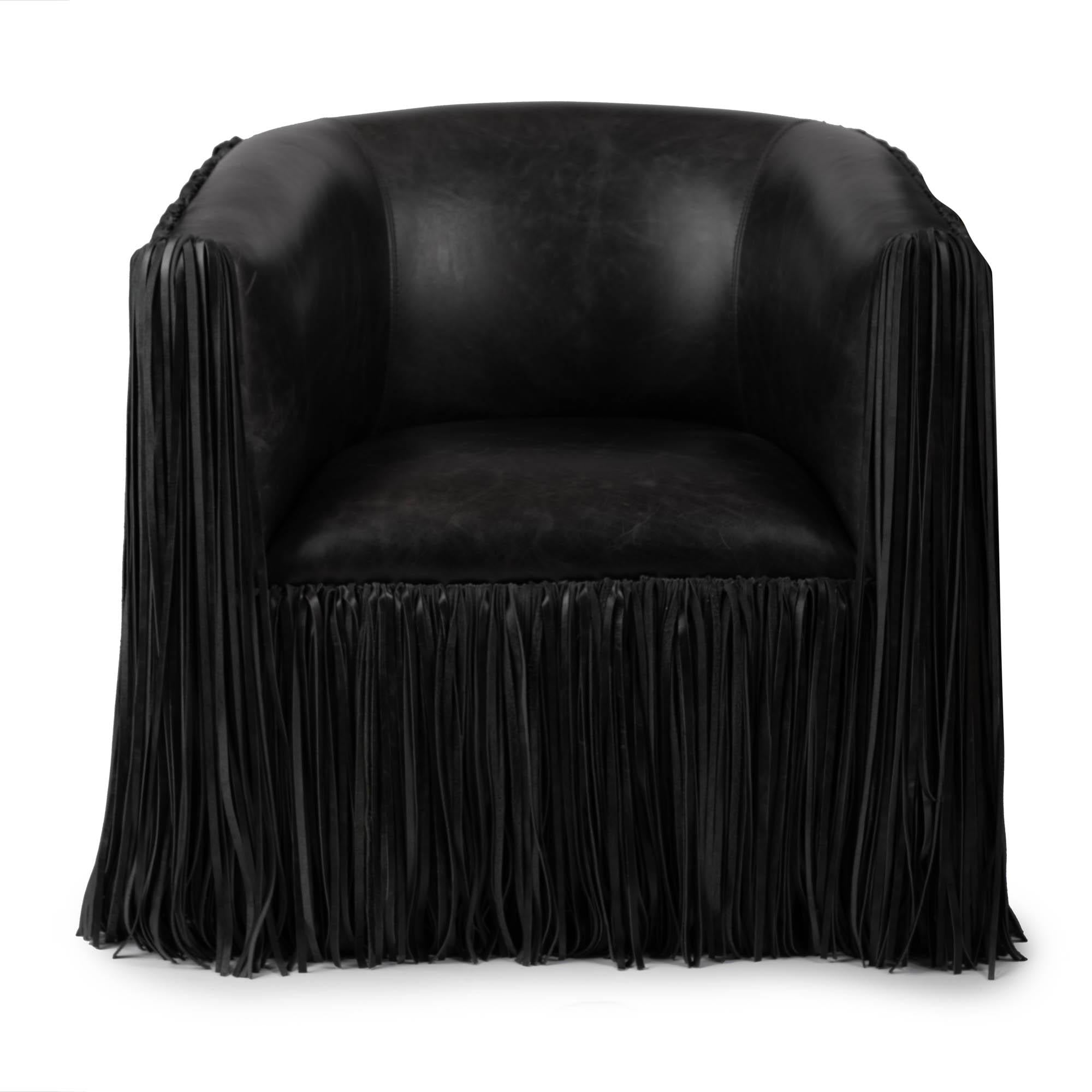 Shaggy Leather Swivel Chair in Premium Leather