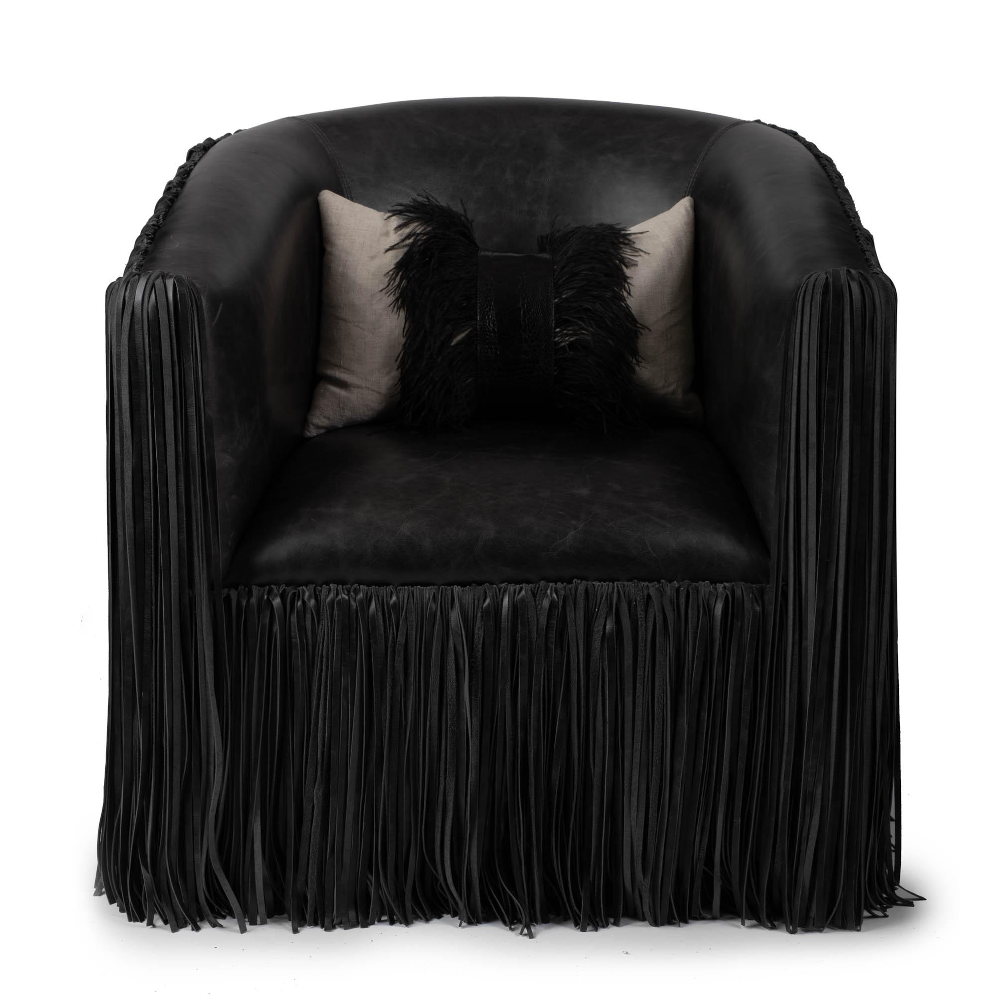 Shaggy Leather Swivel Chair in Premium Leather