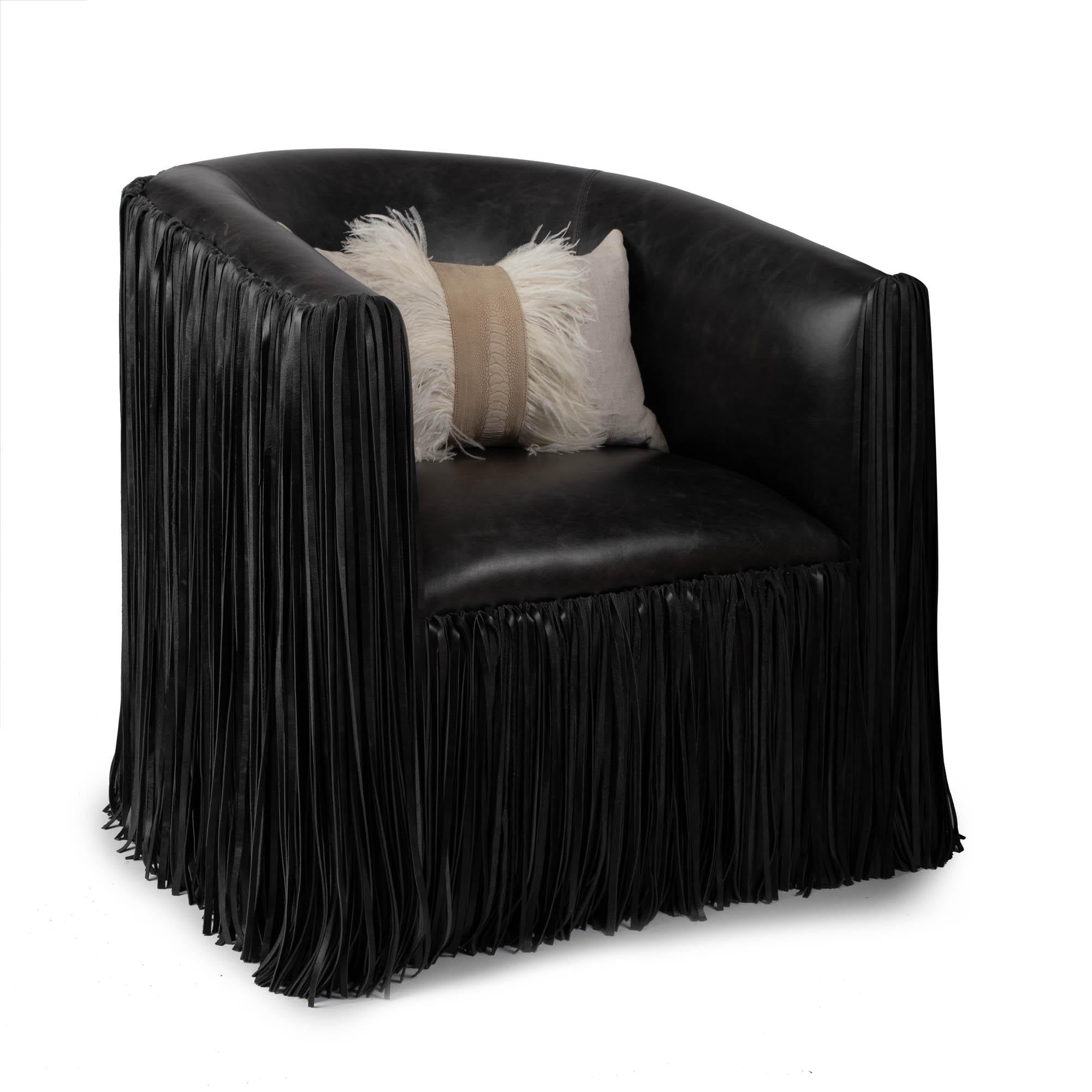 Shaggy Leather Swivel Chair in Premium Leather