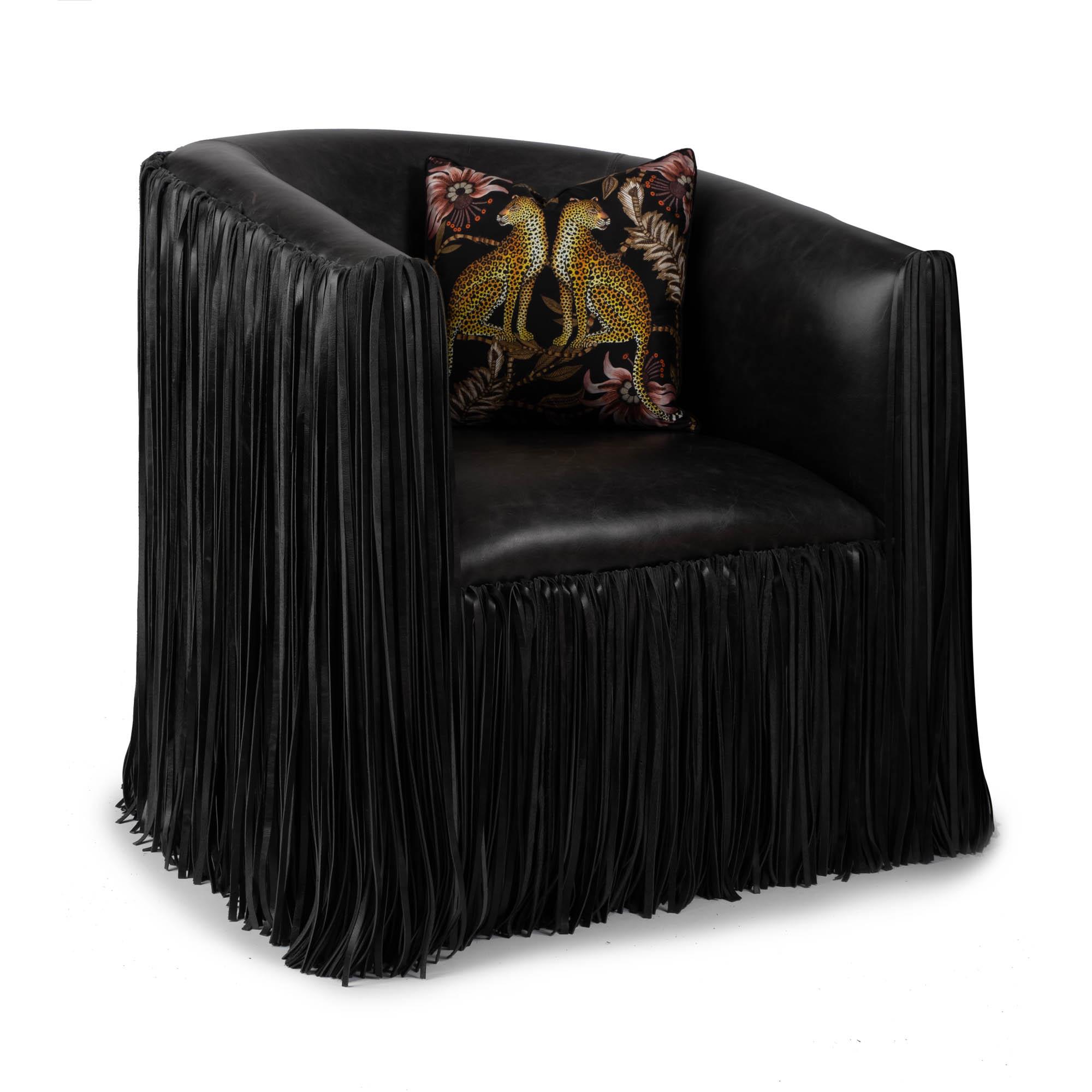 Shaggy Leather Swivel Chair in Premium Leather