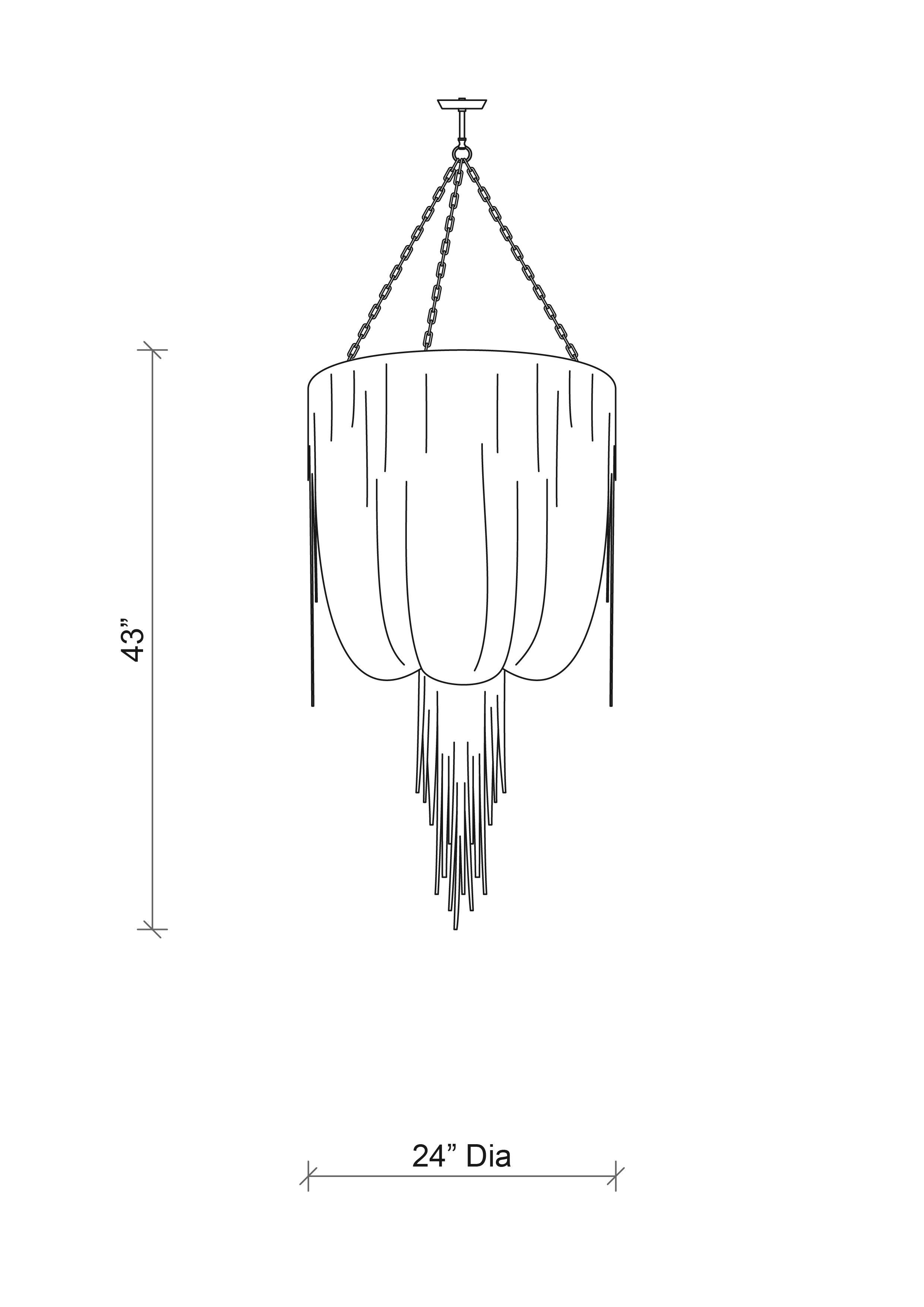 Small Round Urchin Leather Chandelier in Cream-Stone Leather