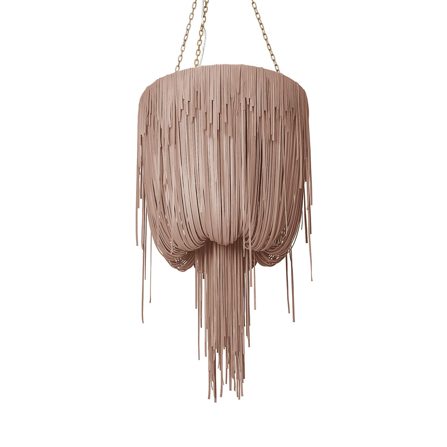 Small Round Urchin Leather Chandelier in Metallic Leather