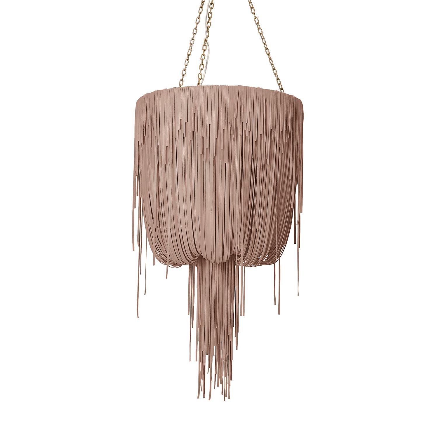 Small Round Urchin Leather Chandelier in Metallic Leather