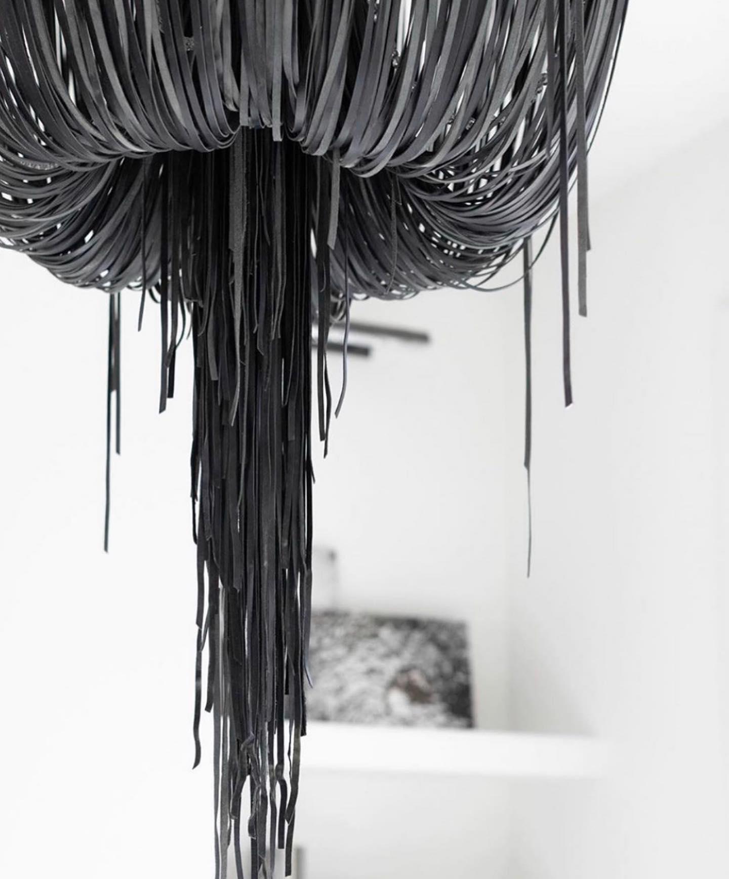 Small Round Urchin Leather Chandelier