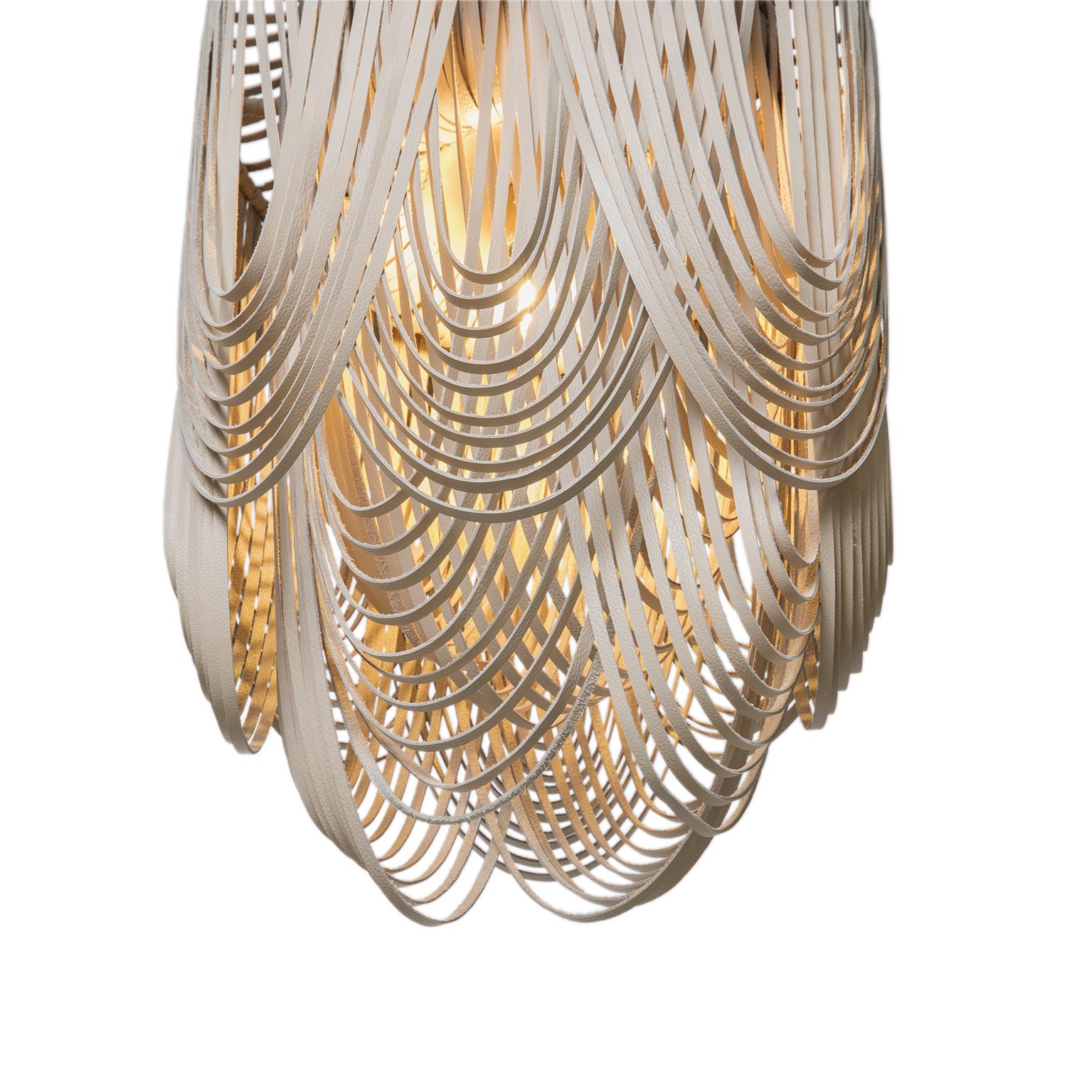 Small Round Whisper with Crown Leather Chandelier in Cream-Stone Leather