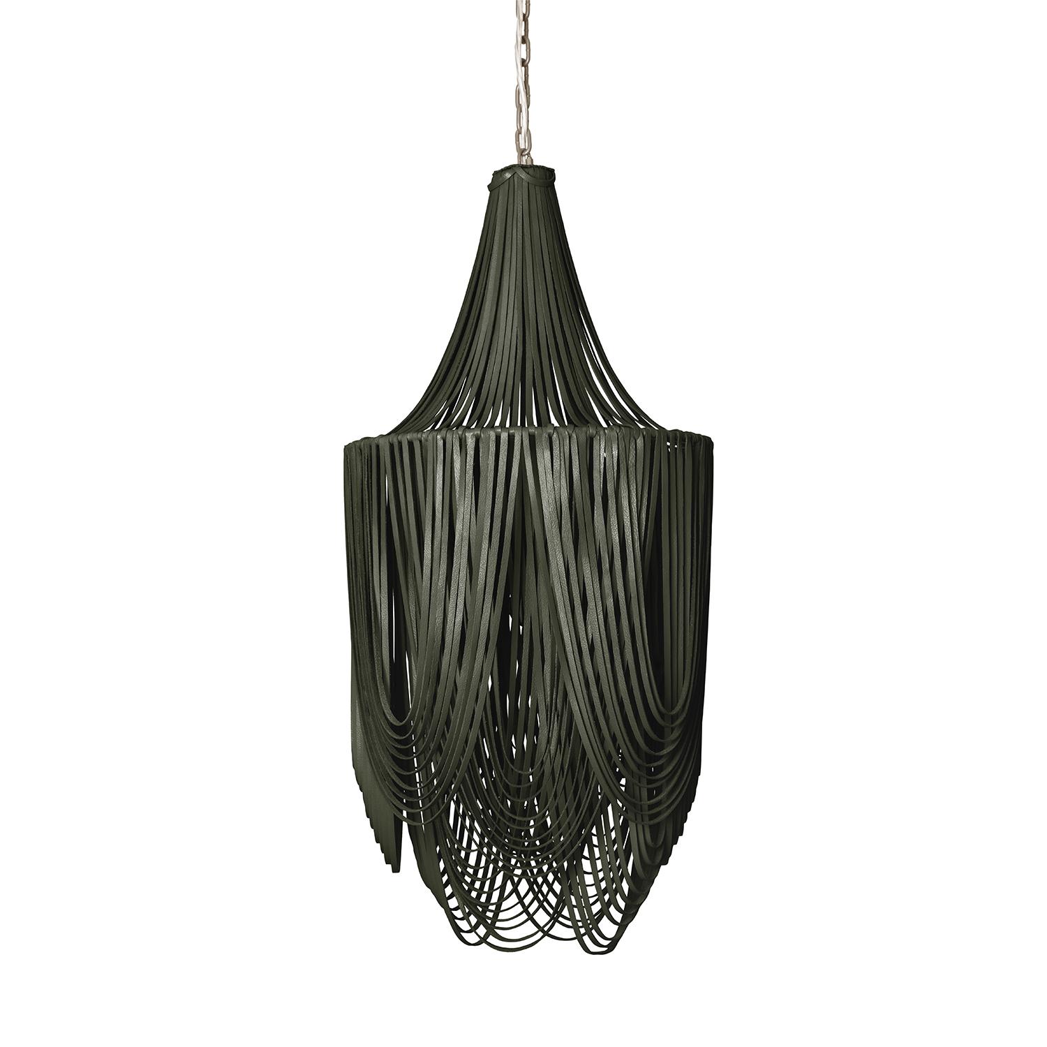 Small Round Whisper with Crown Leather Chandelier in NeKeia Leather