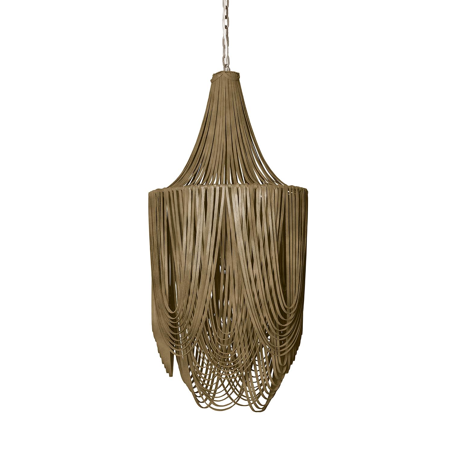 Small Round Whisper with Crown Leather Chandelier in Premium Leather