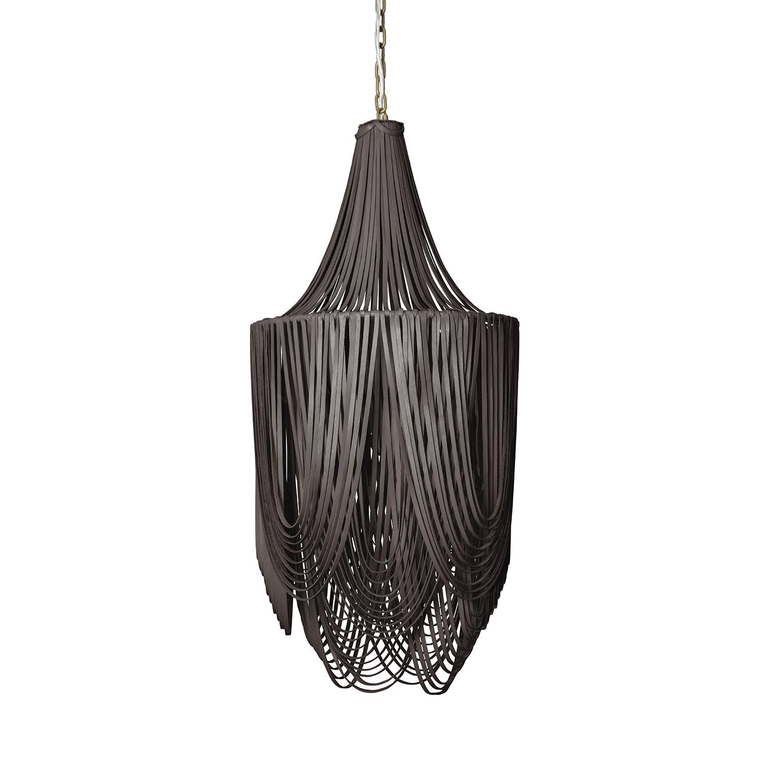 Small Round Whisper with Crown Leather Chandelier in Premium Leather