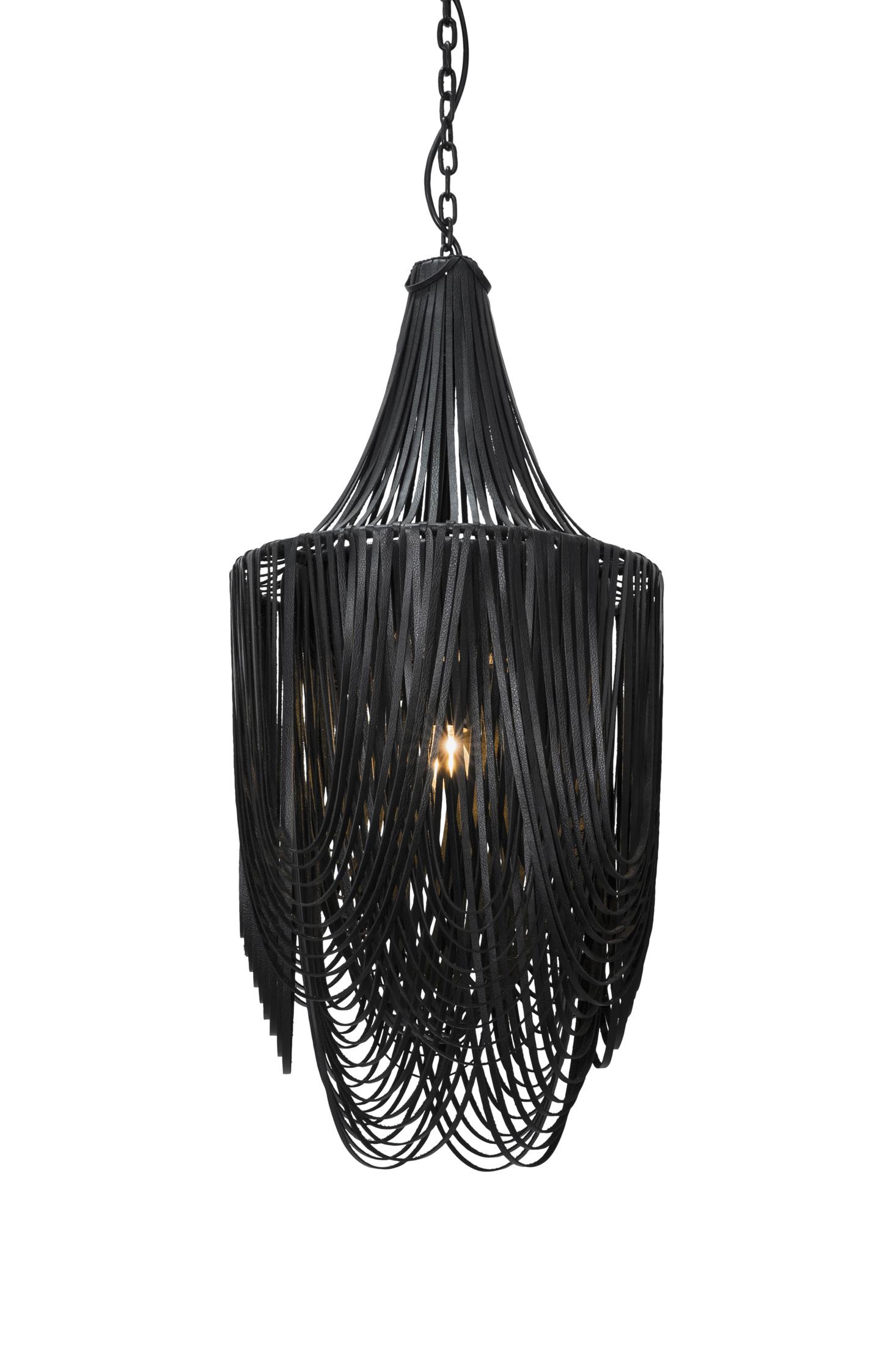 Small Round Whisper with Crown Leather Chandelier in Premium Leather