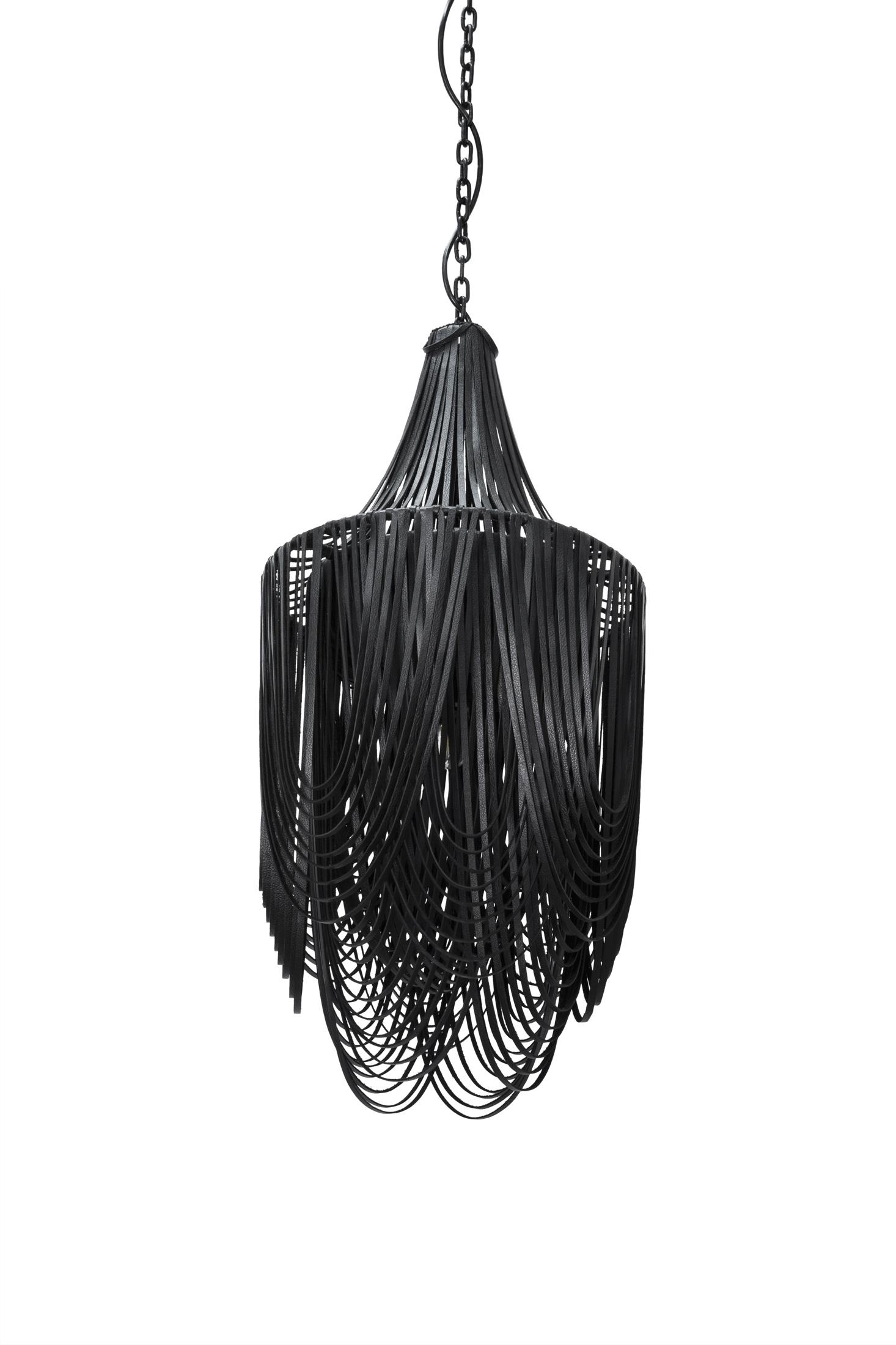 Small Round Whisper with Crown Leather Chandelier in Premium Leather